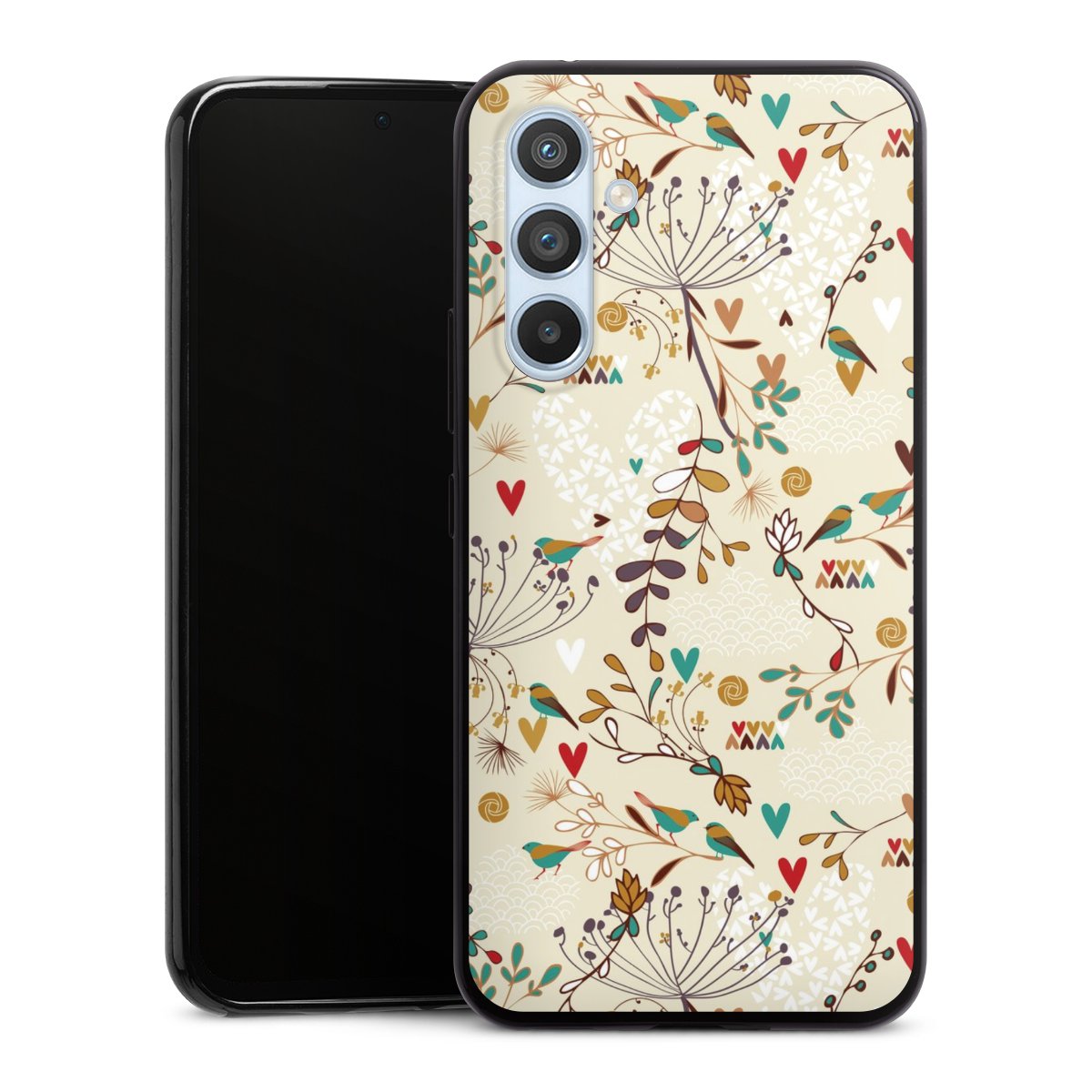 Galaxy A54 5G Handy Slim Case extra dünn Silikon Handyhülle schwarz Hülle Bird Flowers Retro Silikon Slim Case