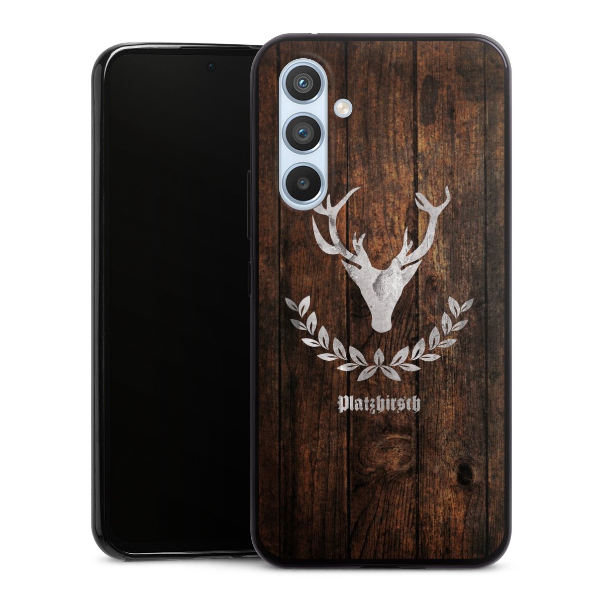 Galaxy A54 5G Handy Slim Case extra dünn Silikon Handyhülle schwarz Hülle Deer Wood Wooden Look Silikon Slim Case