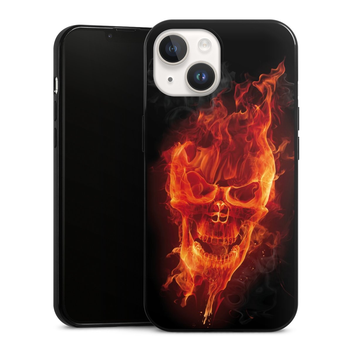 iPhone 14 Handy Slim Case extra dünn Silikon Handyhülle schwarz Hülle Totenkopf Skull Fire Silikon Slim Case