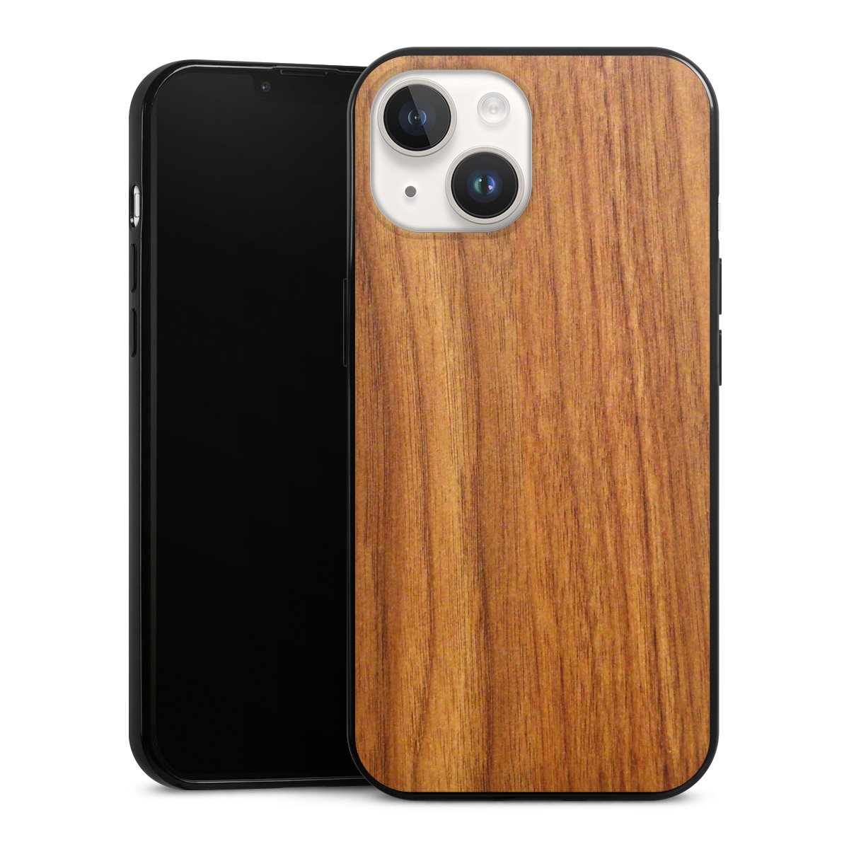 iPhone 14 Handy Slim Case extra dünn Silikon Handyhülle schwarz Hülle Wood Larch Wooden Look Silikon Slim Case