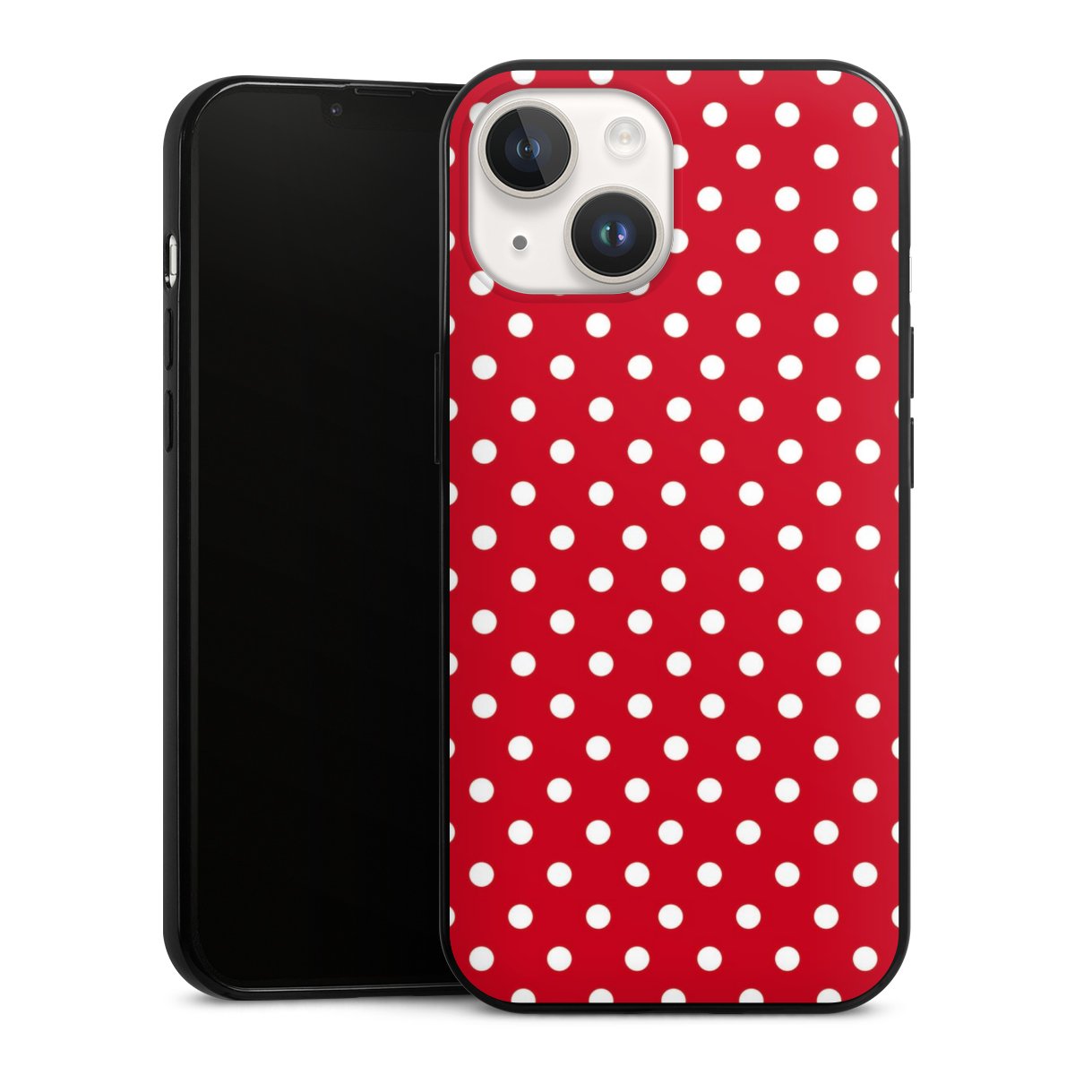 iPhone 14 Handy Slim Case extra dünn Silikon Handyhülle schwarz Hülle Points Polka Dots Retro Silikon Slim Case