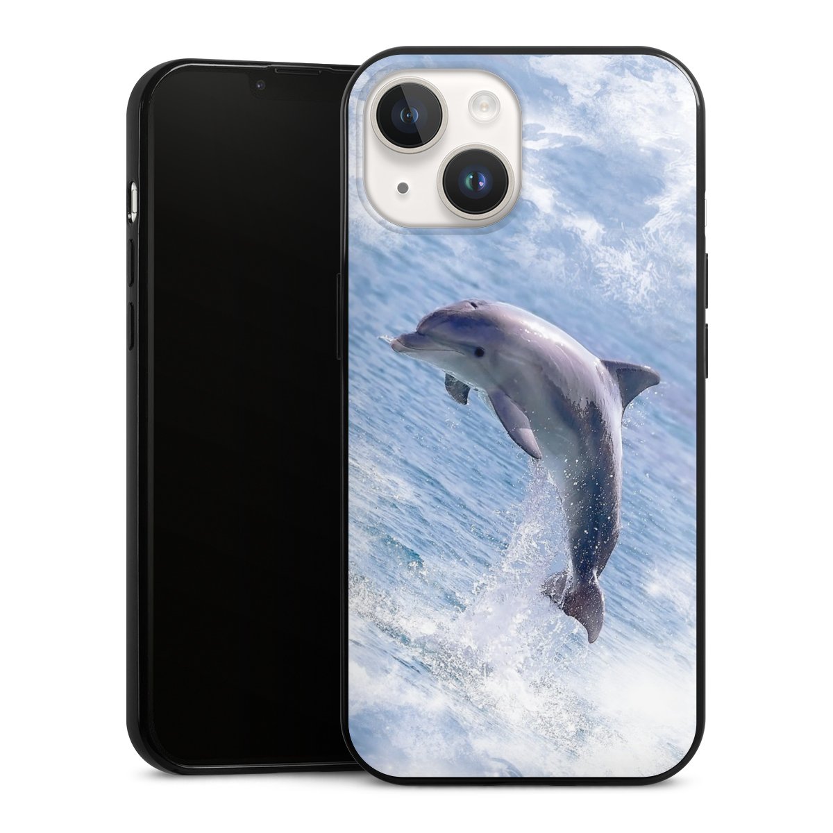 iPhone 14 Handy Slim Case extra dünn Silikon Handyhülle schwarz Hülle Dolphin Ocean Wale Silikon Slim Case