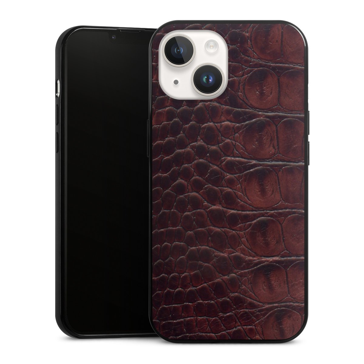 iPhone 14 Handy Slim Case extra dünn Silikon Handyhülle schwarz Hülle Crocodile Animal Print Leather Silikon Slim Case