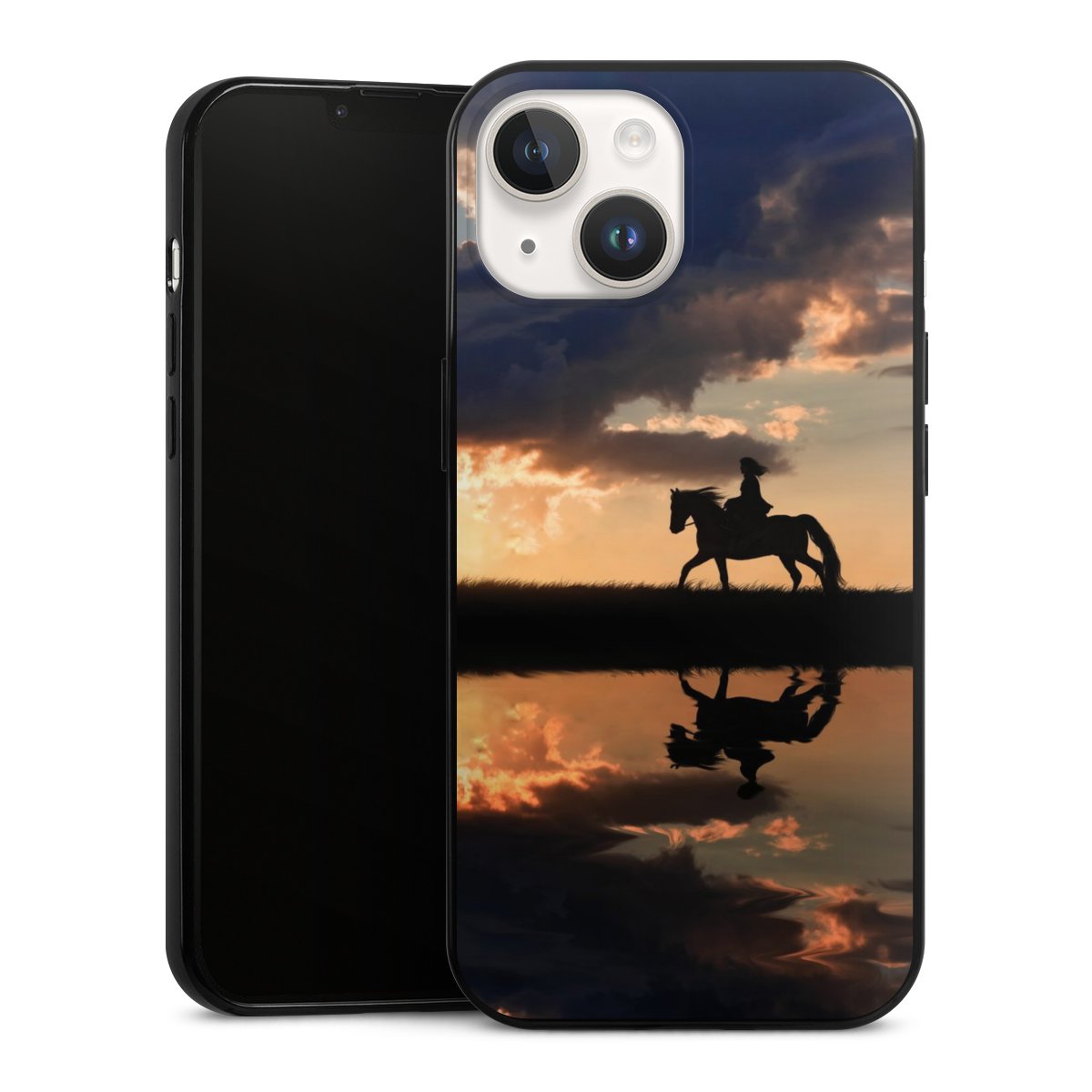 iPhone 14 Handy Slim Case extra dünn Silikon Handyhülle schwarz Hülle Horse Sunset Horseback Riding Silikon Slim Case