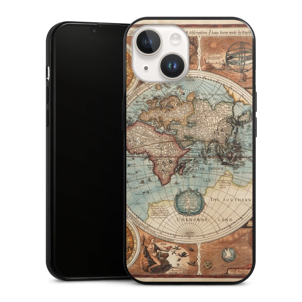 iPhone 14 Handy Slim Case extra dünn Silikon Handyhülle schwarz Hülle World Map Vintage Map Silikon Slim Case