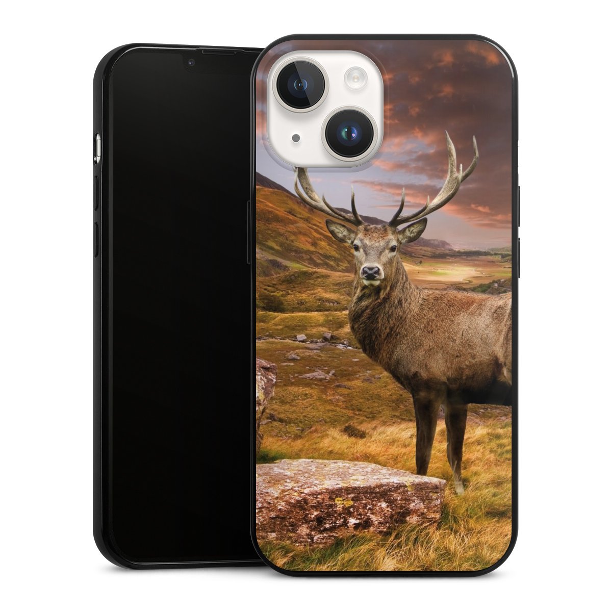 iPhone 14 Handy Slim Case extra dünn Silikon Handyhülle schwarz Hülle Meadow Mountain Deer Silikon Slim Case