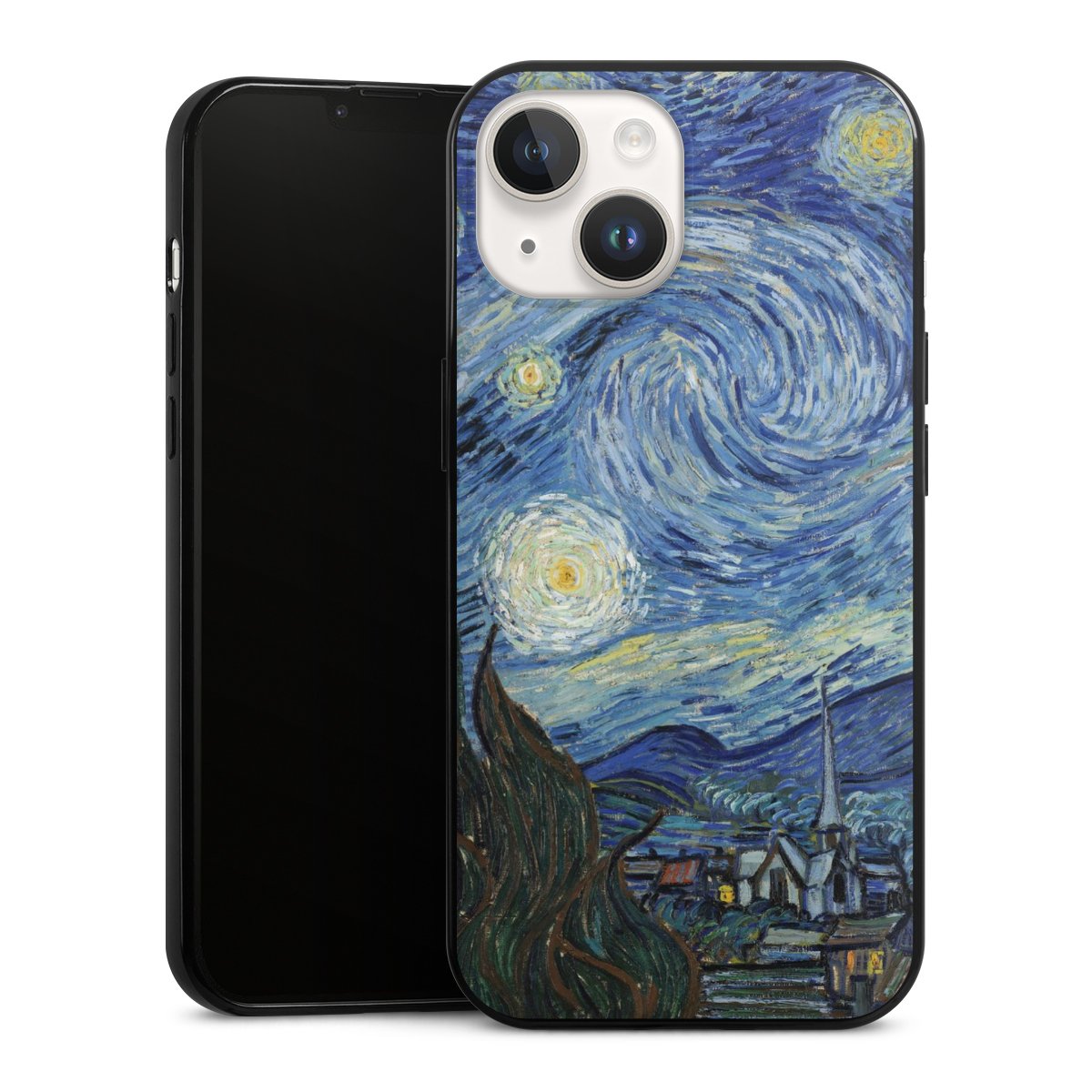 iPhone 14 Handy Slim Case extra dünn Silikon Handyhülle schwarz Hülle The Starry Night Kunst Vincent Van Gogh Silikon Slim Case