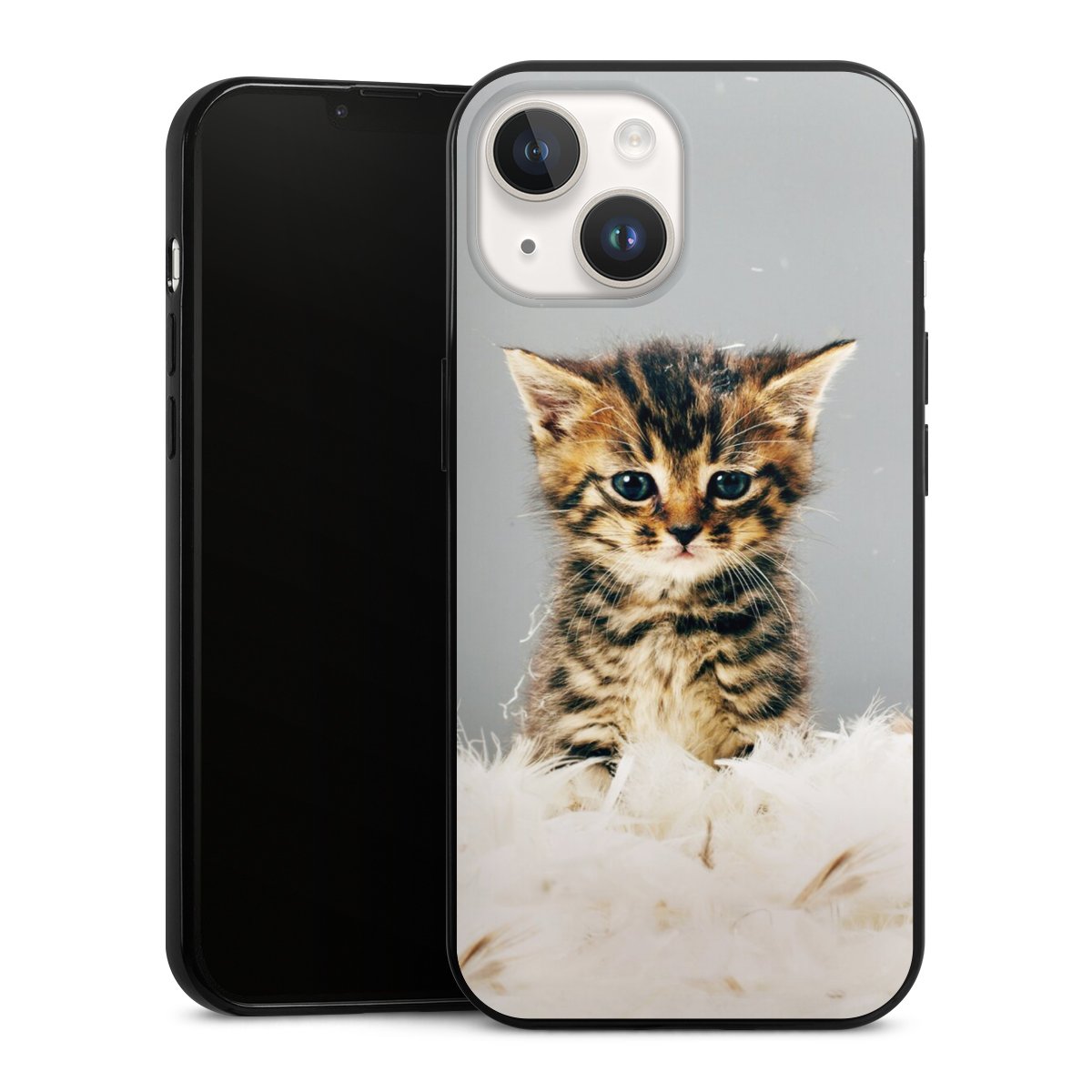 iPhone 14 Handy Slim Case extra dünn Silikon Handyhülle schwarz Hülle Cat Feather Pet Silikon Slim Case