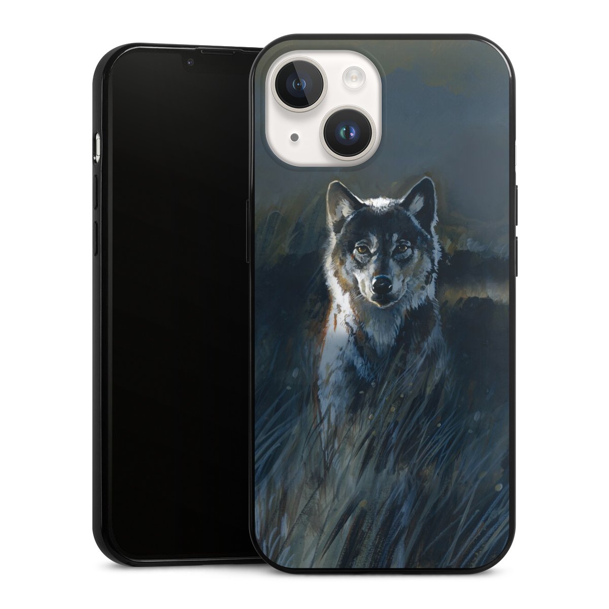 iPhone 14 Handy Slim Case extra dünn Silikon Handyhülle schwarz Hülle Nature Wolf Painting Silikon Slim Case