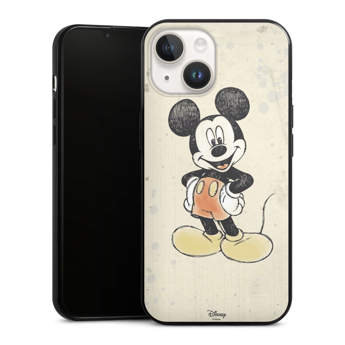 iPhone 14 Handy Slim Case extra dünn Silikon Handyhülle schwarz Hülle Water Colour Mickey & Minnie Mouse Official Licensed Product Silikon Slim Case