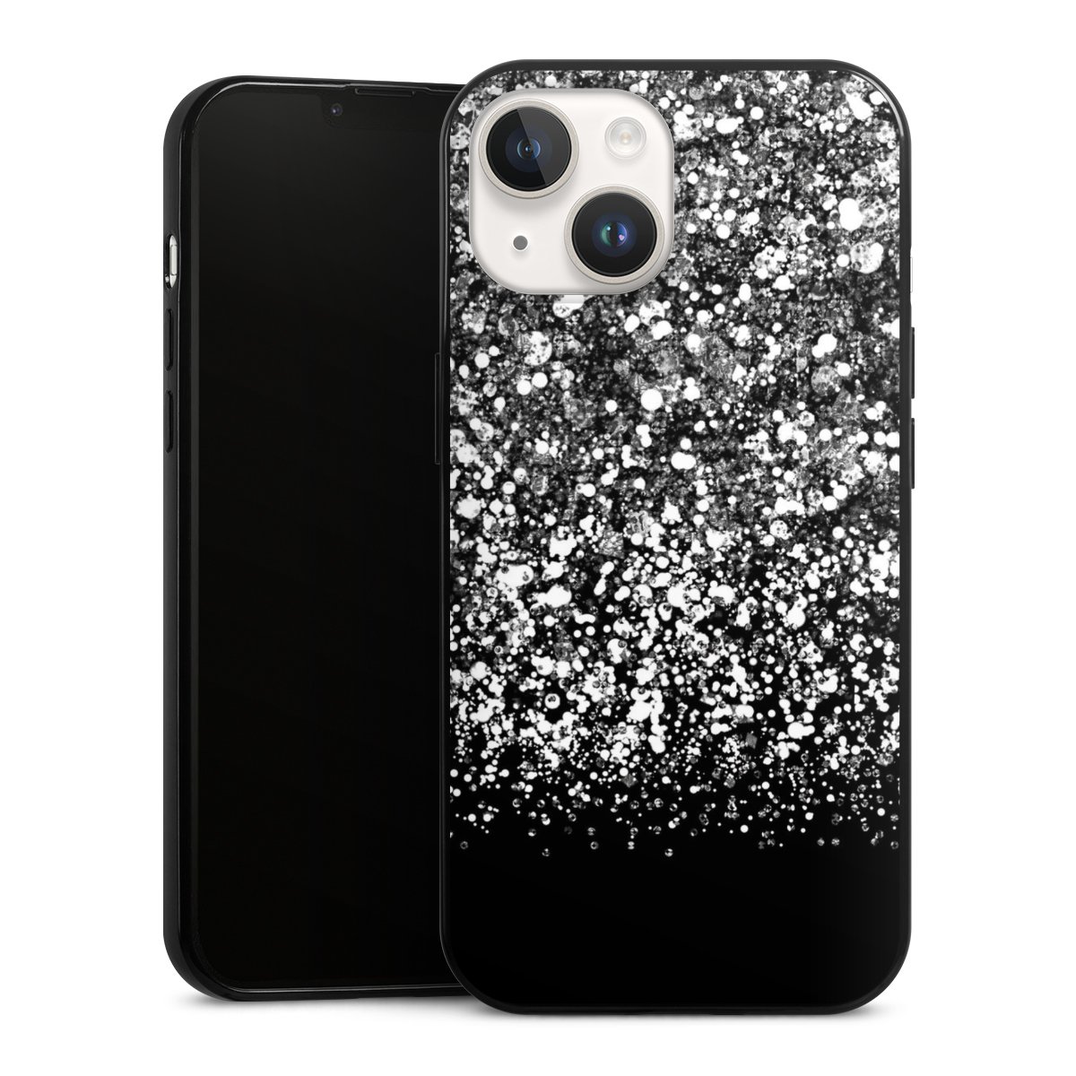 iPhone 14 Handy Slim Case extra dünn Silikon Handyhülle schwarz Hülle Glitzer Snowflake Muster Silikon Slim Case