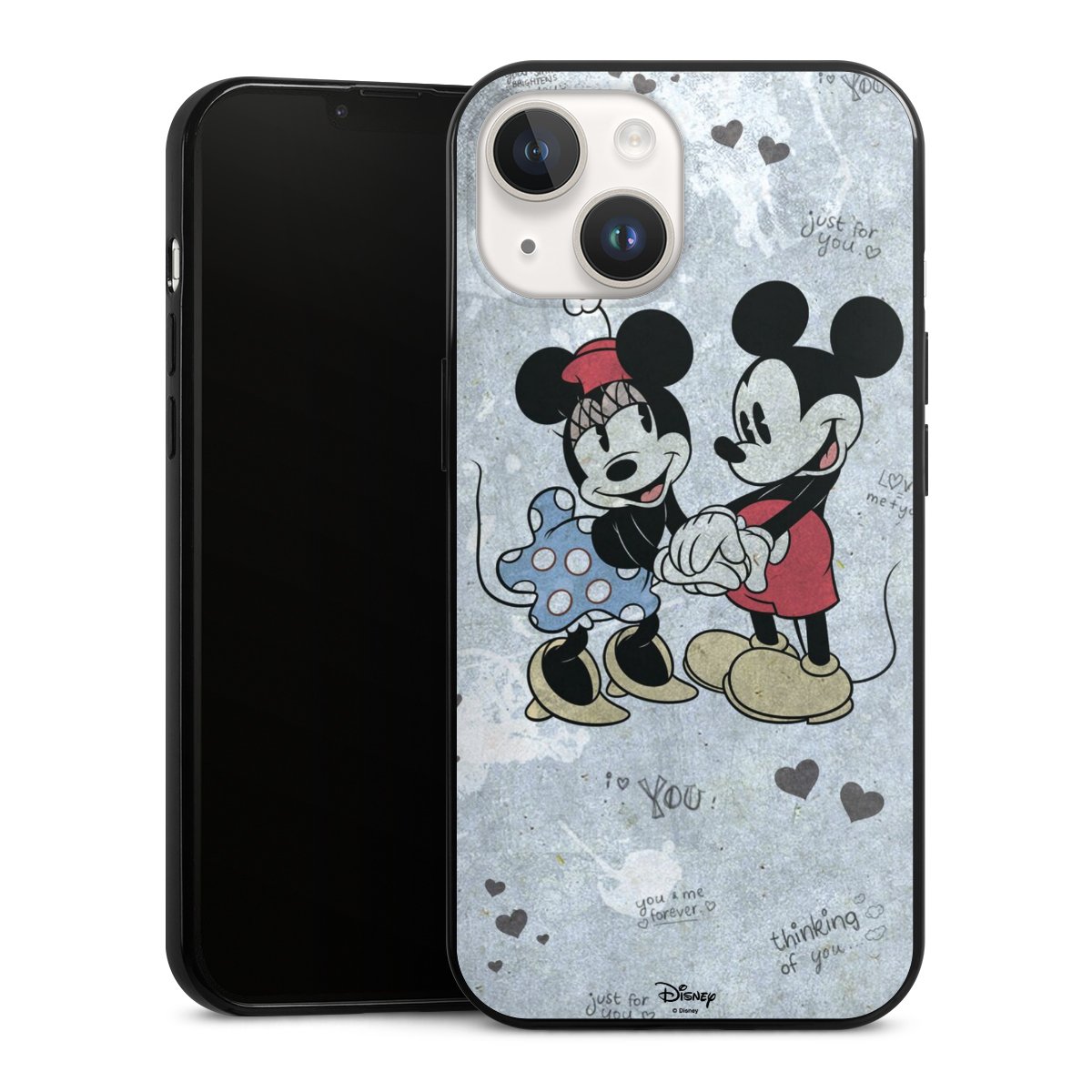 iPhone 14 Handy Slim Case extra dünn Silikon Handyhülle schwarz Hülle Mickey & Minnie Mouse Vintage Disney Silikon Slim Case