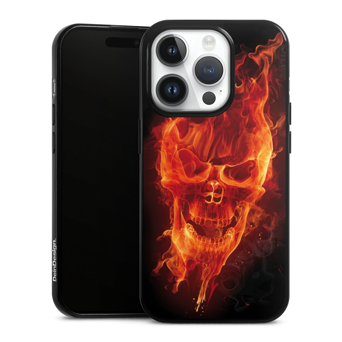 iPhone 14 Pro Handy Slim Case extra dünn Silikon Handyhülle schwarz Hülle Totenkopf Skull Fire Silikon Slim Case