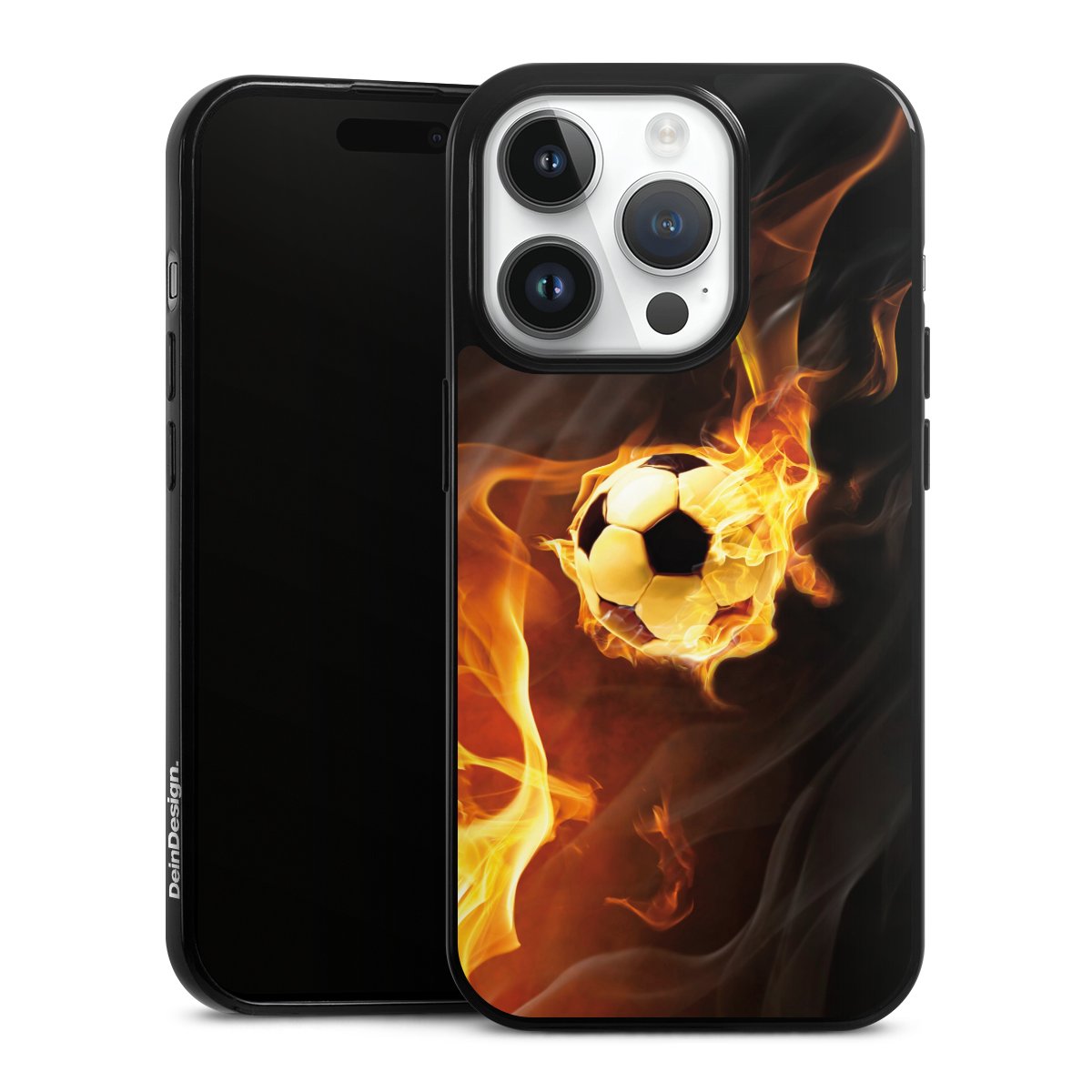 iPhone 14 Pro Handy Slim Case extra dünn Silikon Handyhülle schwarz Hülle Ball Fire Soccer Silikon Slim Case