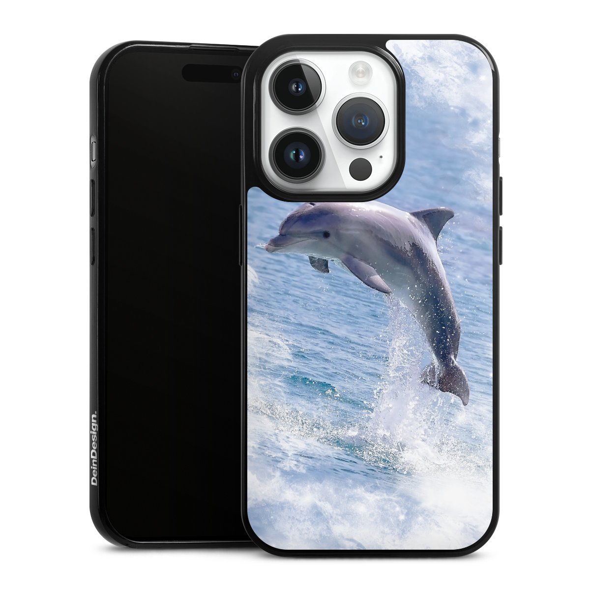 iPhone 14 Pro Handy Slim Case extra dünn Silikon Handyhülle schwarz Hülle Dolphin Ocean Wale Silikon Slim Case