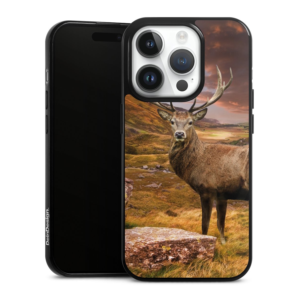 iPhone 14 Pro Handy Slim Case extra dünn Silikon Handyhülle schwarz Hülle Meadow Mountain Deer Silikon Slim Case