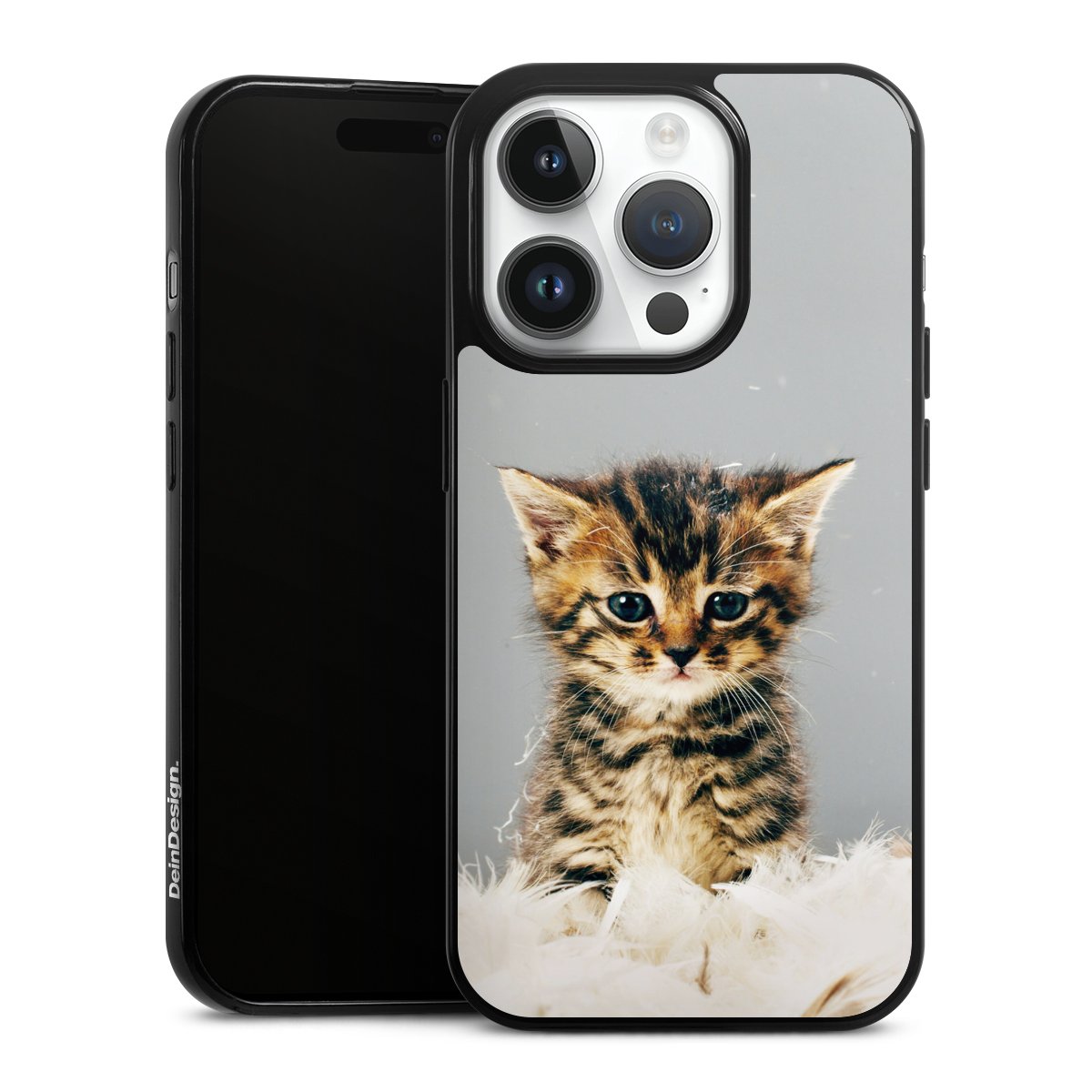 iPhone 14 Pro Handy Slim Case extra dünn Silikon Handyhülle schwarz Hülle Cat Feather Pet Silikon Slim Case