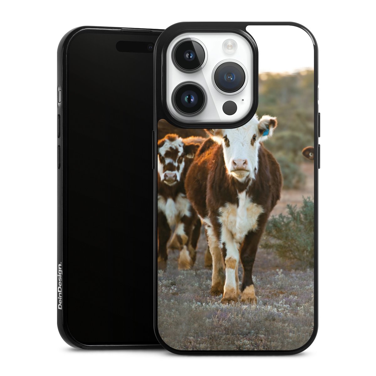 iPhone 14 Pro Handy Slim Case extra dünn Silikon Handyhülle schwarz Hülle Cow Farmer Calf Silikon Slim Case