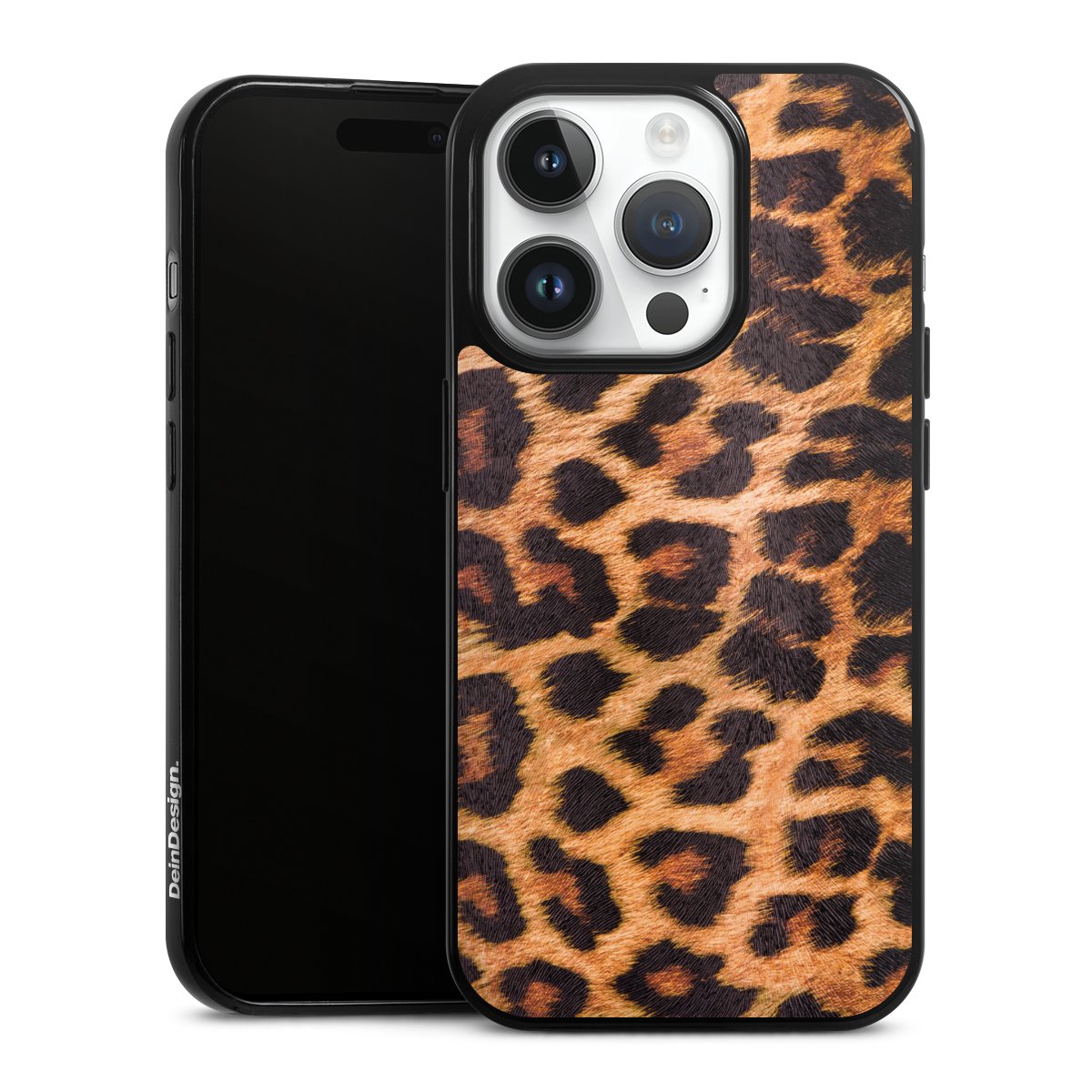 iPhone 14 Pro Handy Slim Case extra dünn Silikon Handyhülle schwarz Hülle Animal Print Leopard Fur Silikon Slim Case