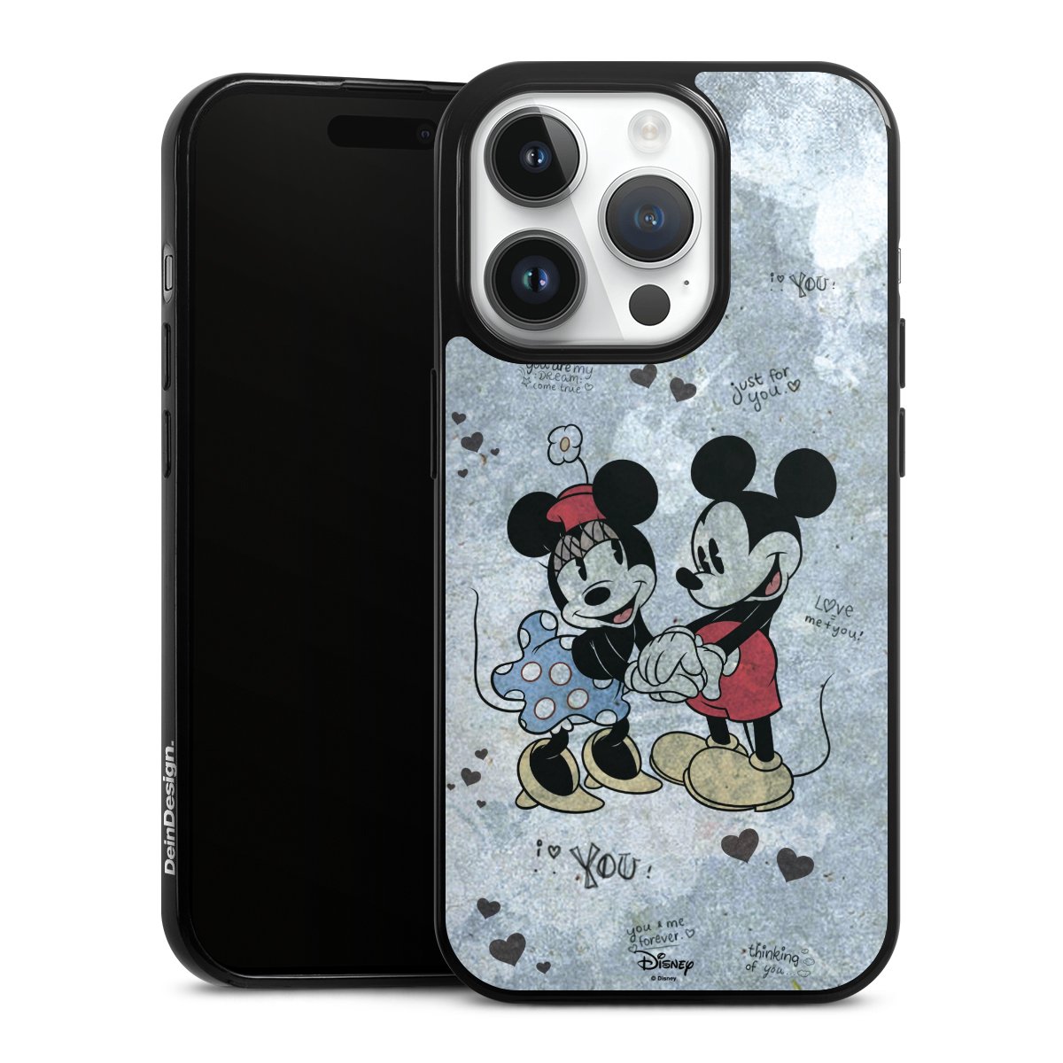 iPhone 14 Pro Handy Slim Case extra dünn Silikon Handyhülle schwarz Hülle Mickey & Minnie Mouse Vintage Disney Silikon Slim Case