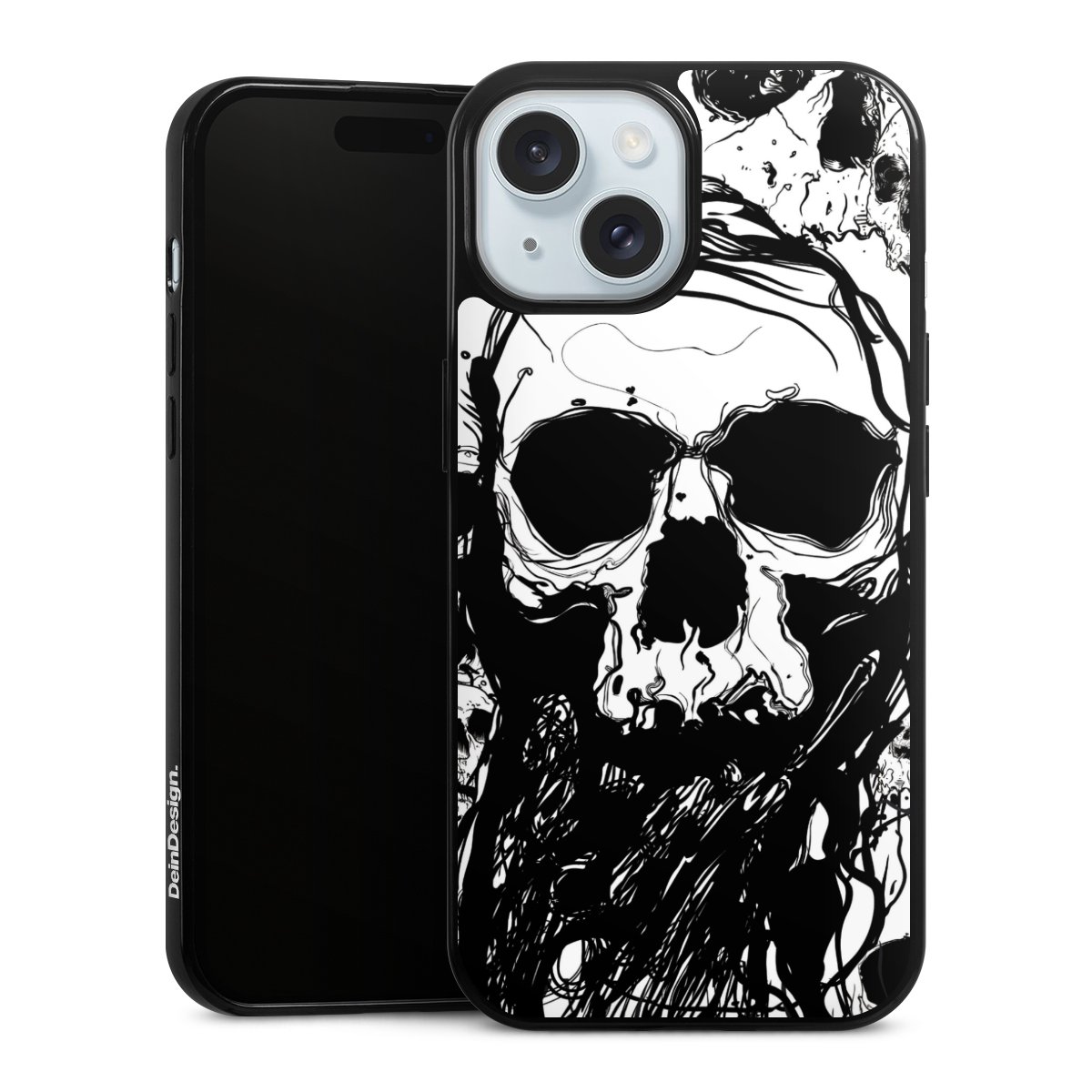 iPhone 15 Handy Slim Case extra dünn Silikon Handyhülle schwarz Hülle Totenkopf Halloween Silikon Slim Case