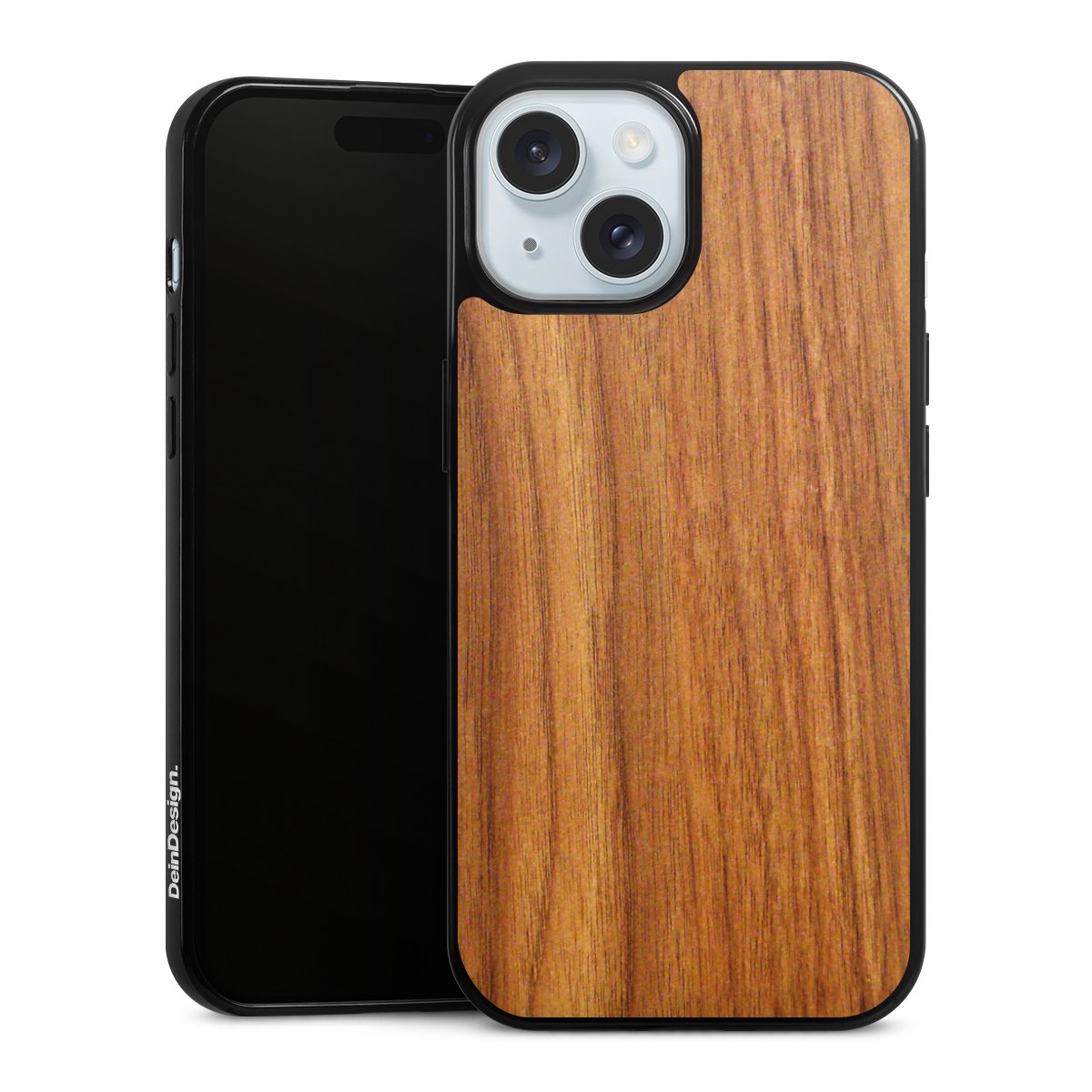 iPhone 15 Handy Slim Case extra dünn Silikon Handyhülle schwarz Hülle Wood Larch Wooden Look Silikon Slim Case