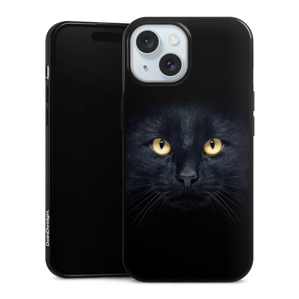 iPhone 15 Handy Slim Case extra dünn Silikon Handyhülle schwarz Hülle Eye Cat Black Silikon Slim Case