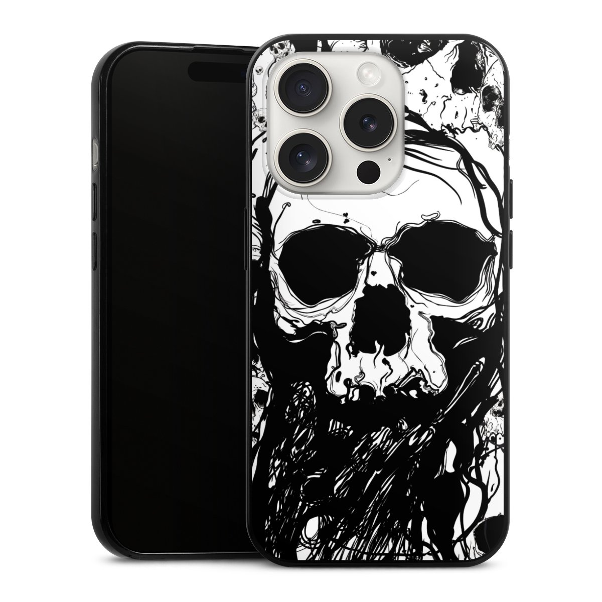 iPhone 15 Pro Handy Slim Case extra dünn Silikon Handyhülle schwarz Hülle Totenkopf Halloween Silikon Slim Case