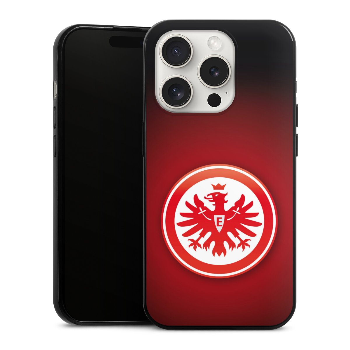 iPhone 15 Pro Handy Slim Case extra dünn Silikon Handyhülle schwarz Hülle Eintracht Frankfurt Official Licensed Product Coat Of Arms Silikon Slim Case