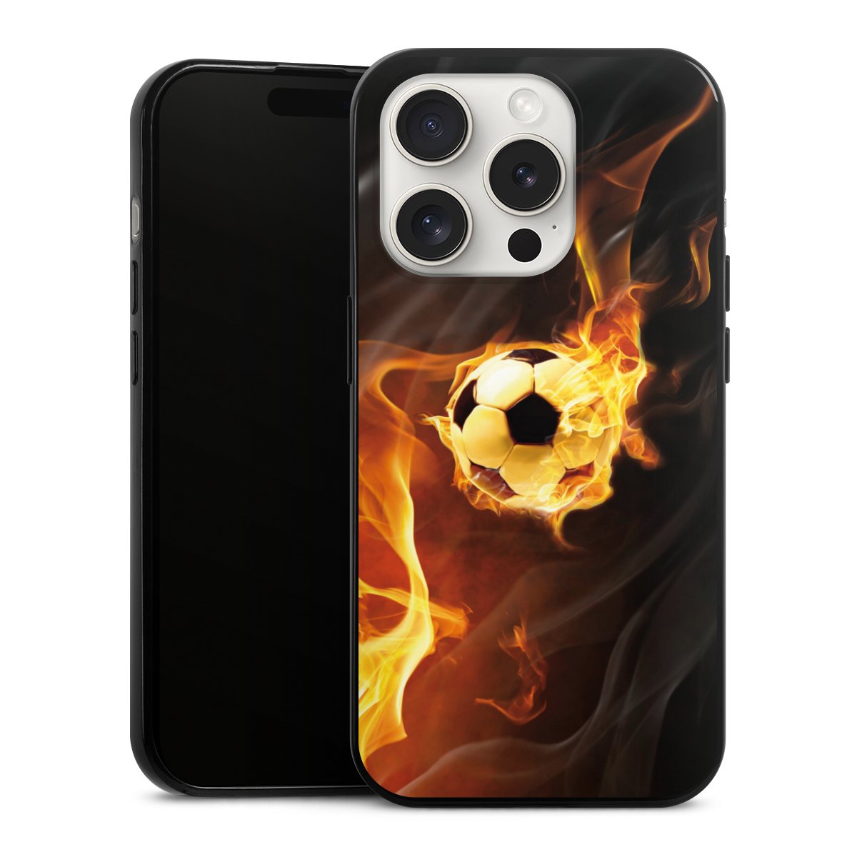 iPhone 15 Pro Handy Slim Case extra dünn Silikon Handyhülle schwarz Hülle Ball Fire Soccer Silikon Slim Case