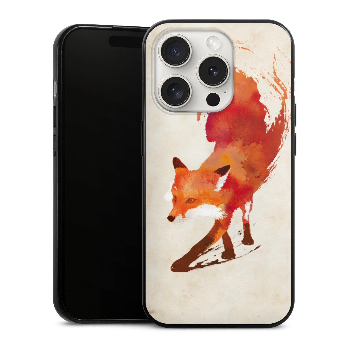 iPhone 15 Pro Handy Slim Case extra dünn Silikon Handyhülle schwarz Hülle Fox Graphic Silikon Slim Case