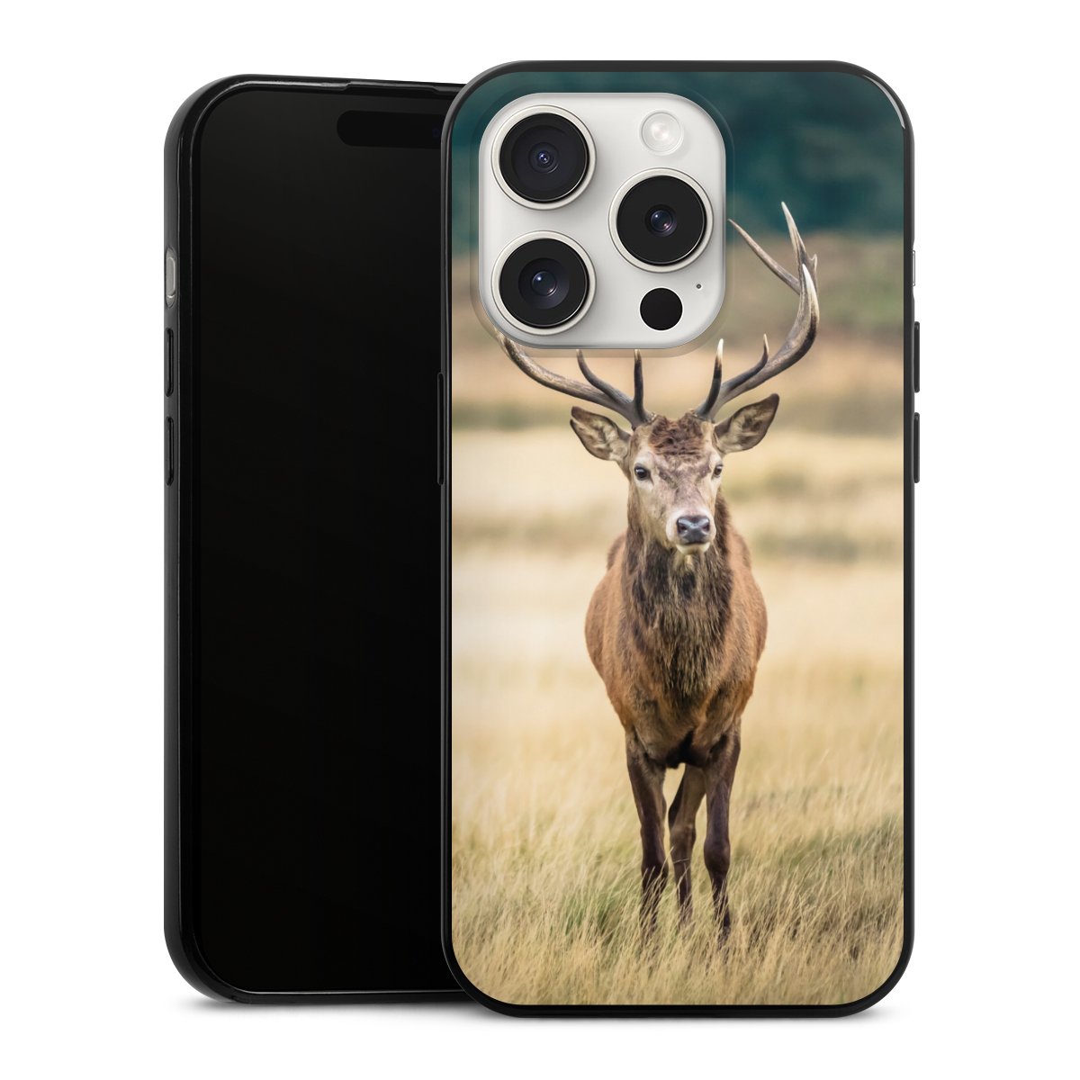 iPhone 15 Pro Handy Slim Case extra dünn Silikon Handyhülle schwarz Hülle Deer Meadow Forrest Silikon Slim Case