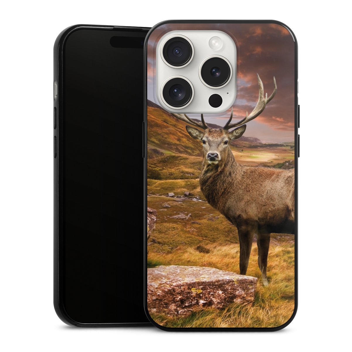 iPhone 15 Pro Handy Slim Case extra dünn Silikon Handyhülle schwarz Hülle Meadow Mountain Deer Silikon Slim Case