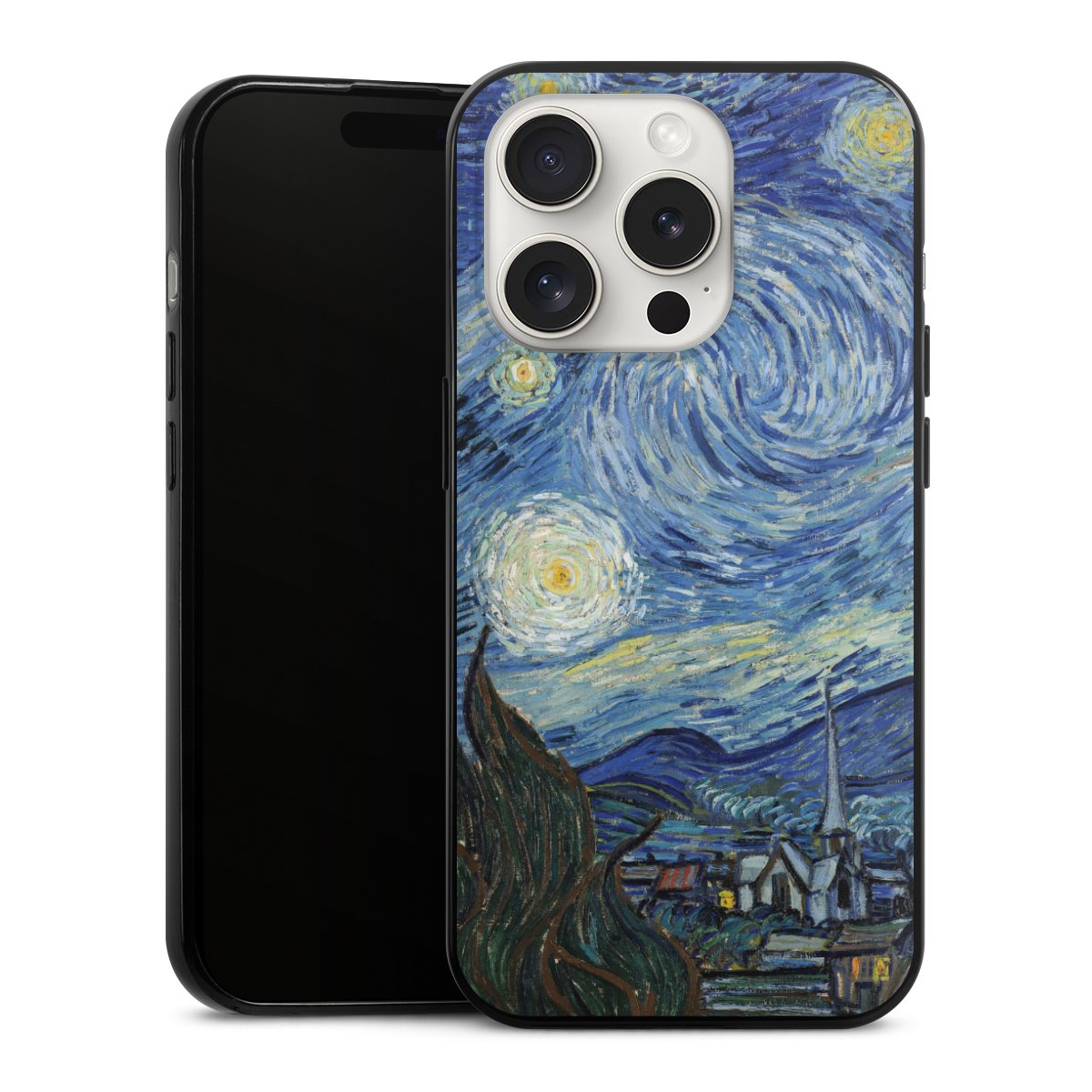 iPhone 15 Pro Handy Slim Case extra dünn Silikon Handyhülle schwarz Hülle The Starry Night Kunst Vincent Van Gogh Silikon Slim Case