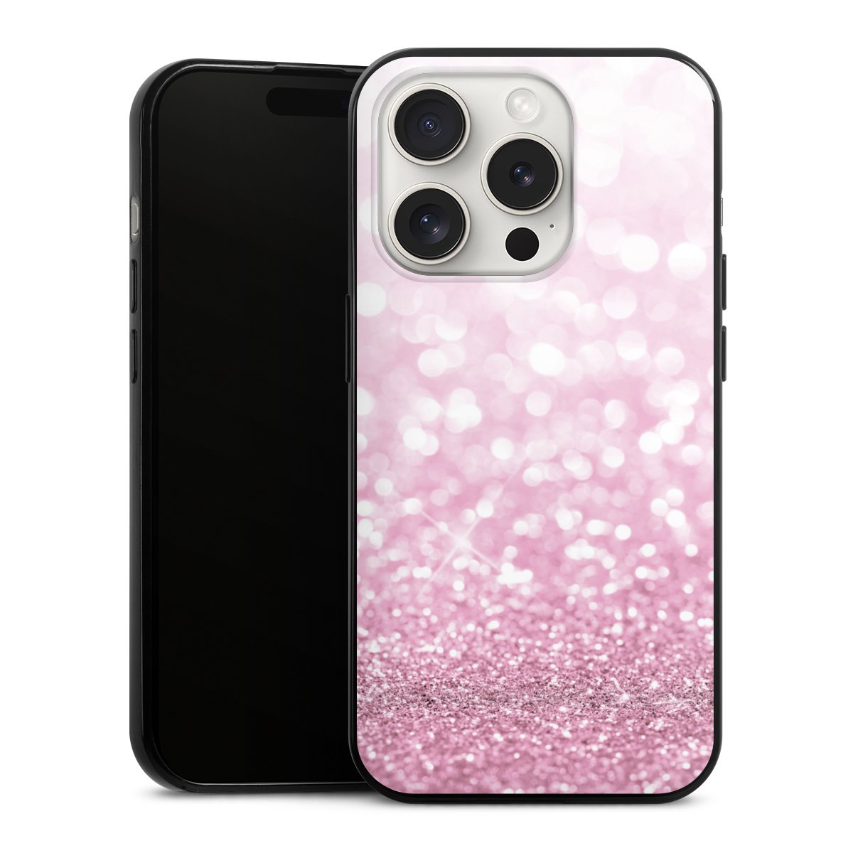 iPhone 15 Pro Handy Slim Case extra dünn Silikon Handyhülle schwarz Hülle Glitzer Pink Shine Silikon Slim Case