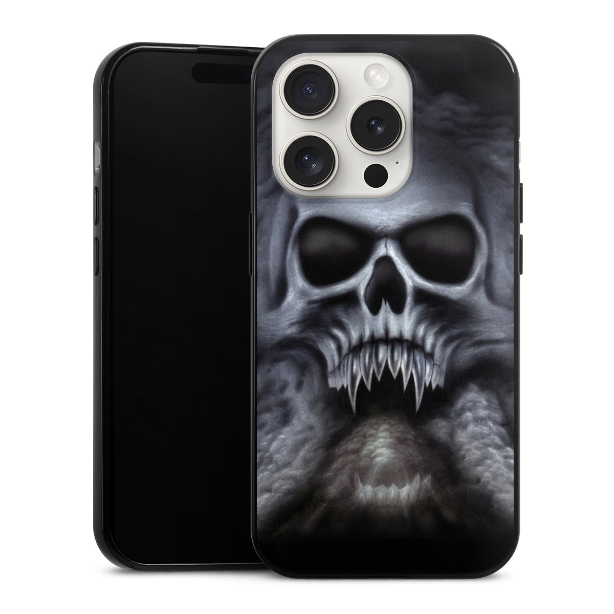 iPhone 15 Pro Handy Slim Case extra dünn Silikon Handyhülle schwarz Hülle Totenkopf Skull Silikon Slim Case