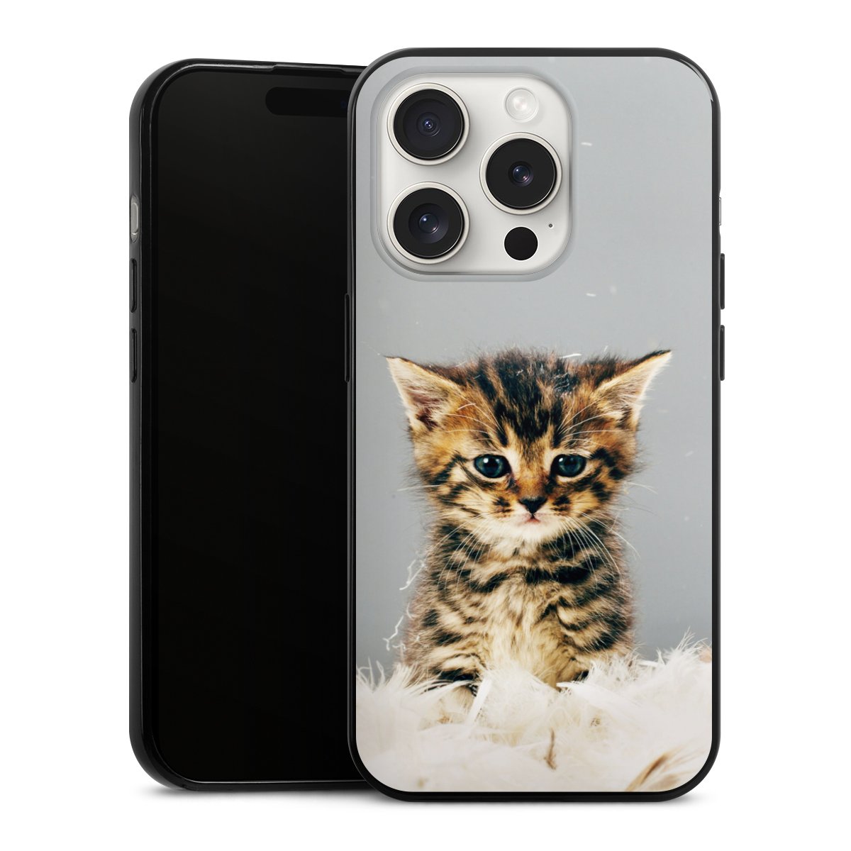 iPhone 15 Pro Handy Slim Case extra dünn Silikon Handyhülle schwarz Hülle Cat Feather Pet Silikon Slim Case