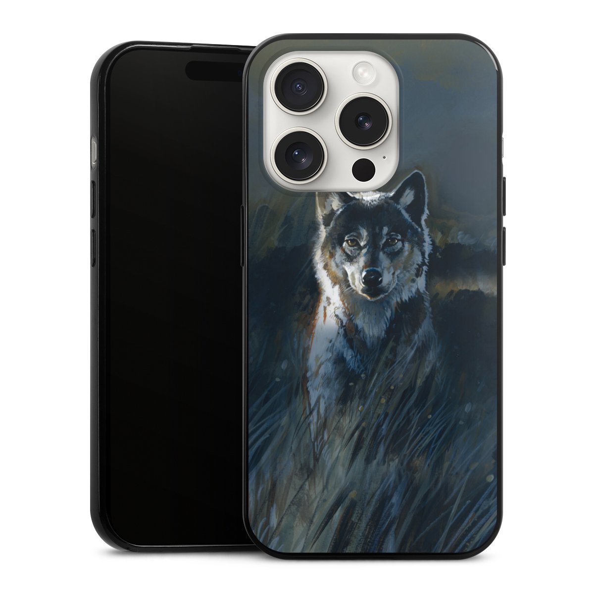 iPhone 15 Pro Handy Slim Case extra dünn Silikon Handyhülle schwarz Hülle Nature Wolf Painting Silikon Slim Case