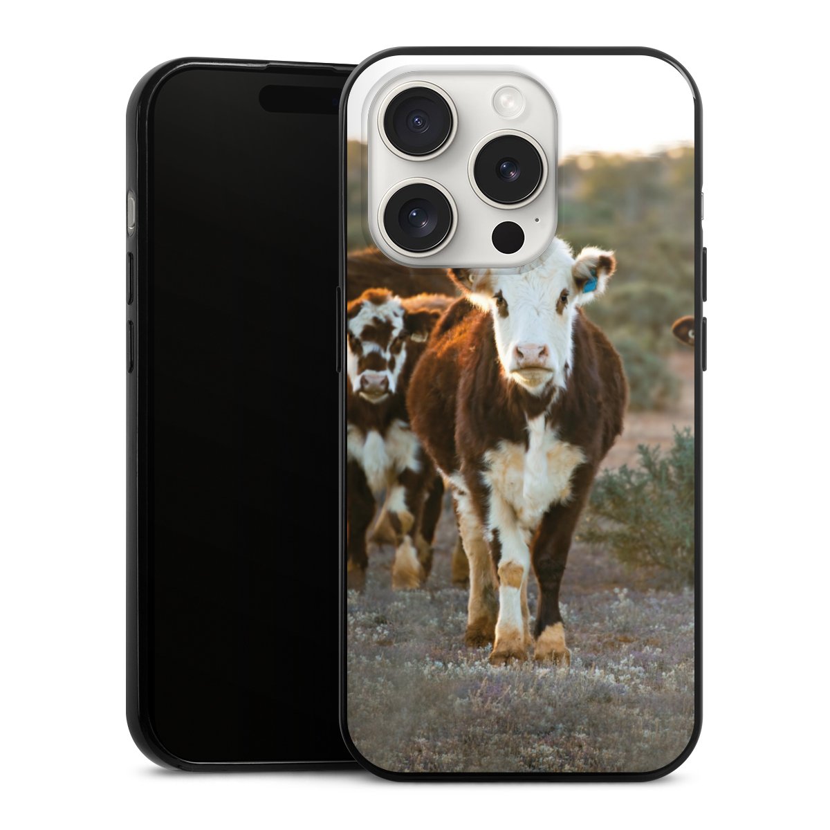 iPhone 15 Pro Handy Slim Case extra dünn Silikon Handyhülle schwarz Hülle Cow Farmer Calf Silikon Slim Case