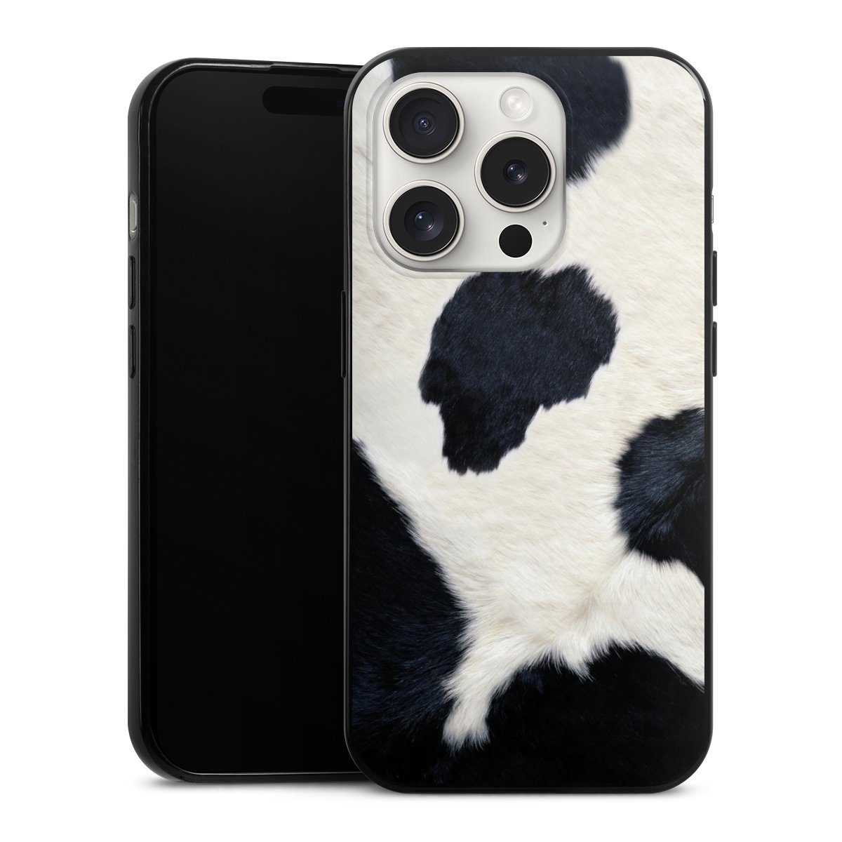 iPhone 15 Pro Handy Slim Case extra dünn Silikon Handyhülle schwarz Hülle Animal Look Animal Print Cow Skin Silikon Slim Case