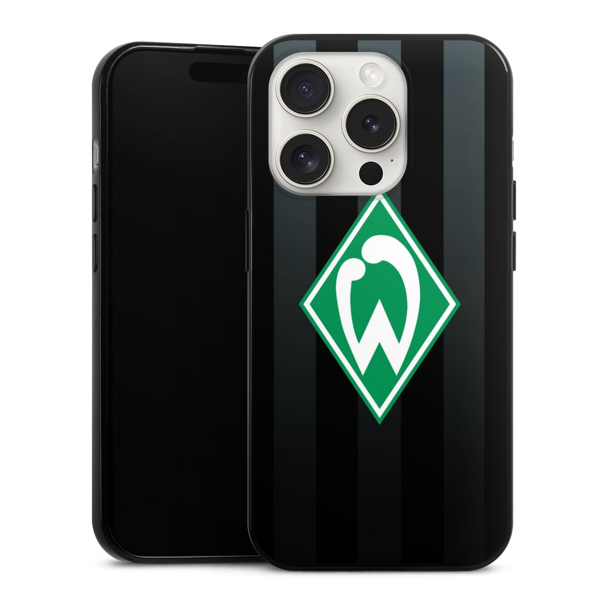 iPhone 15 Pro Handy Slim Case extra dünn Silikon Handyhülle schwarz Hülle Stripes Sv Werder Bremen Official Licensed Product Silikon Slim Case