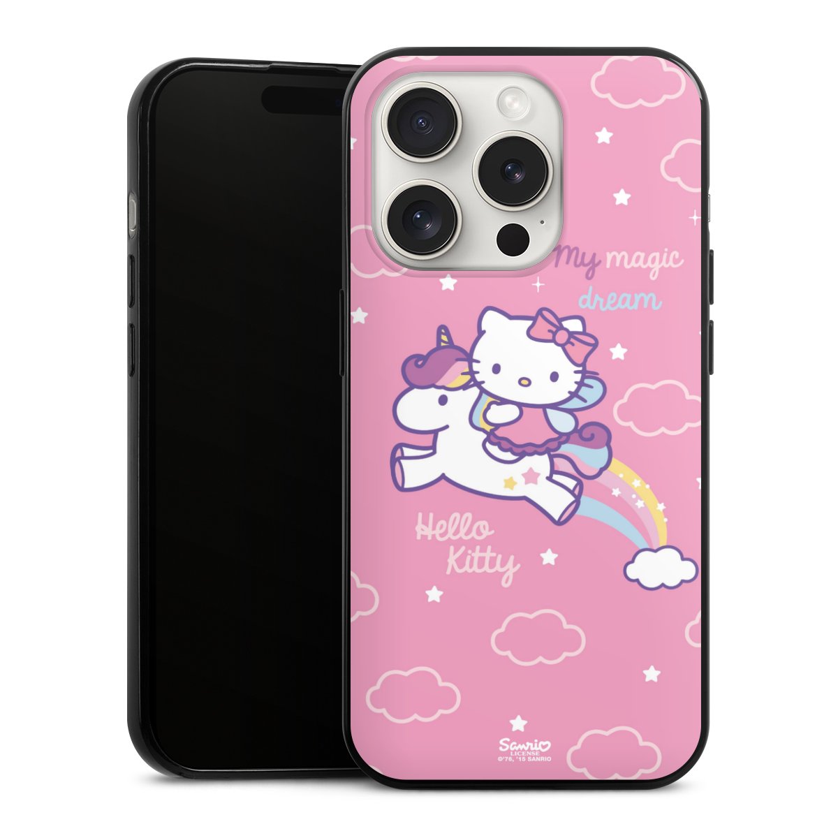 iPhone 15 Pro Handy Slim Case extra dünn Silikon Handyhülle schwarz Hülle Einhorn Official Licensed Product Hello Kitty Silikon Slim Case