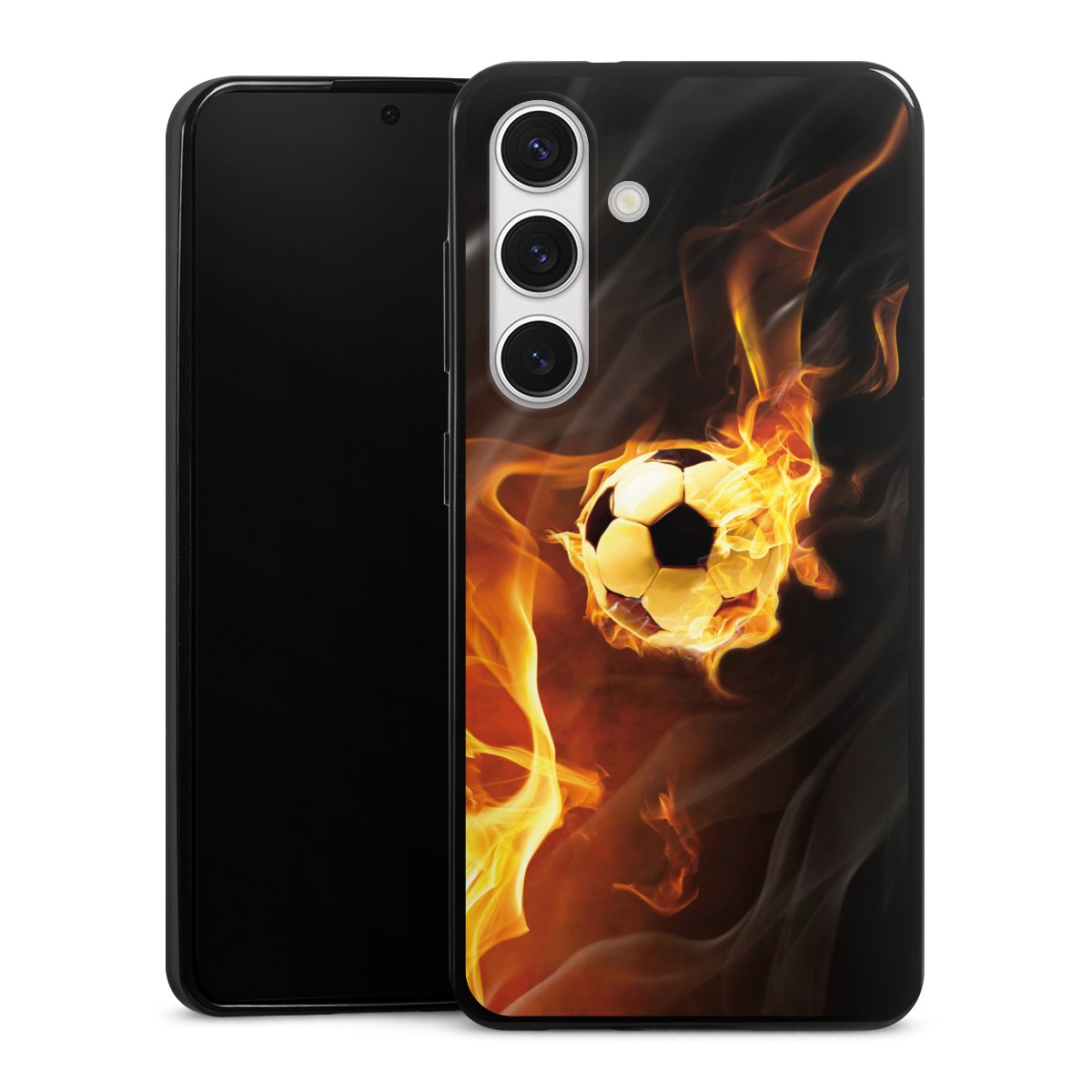 Galaxy S24 Handy Slim Case extra dünn Silikon Handyhülle schwarz Hülle Ball Fire Soccer Silikon Slim Case