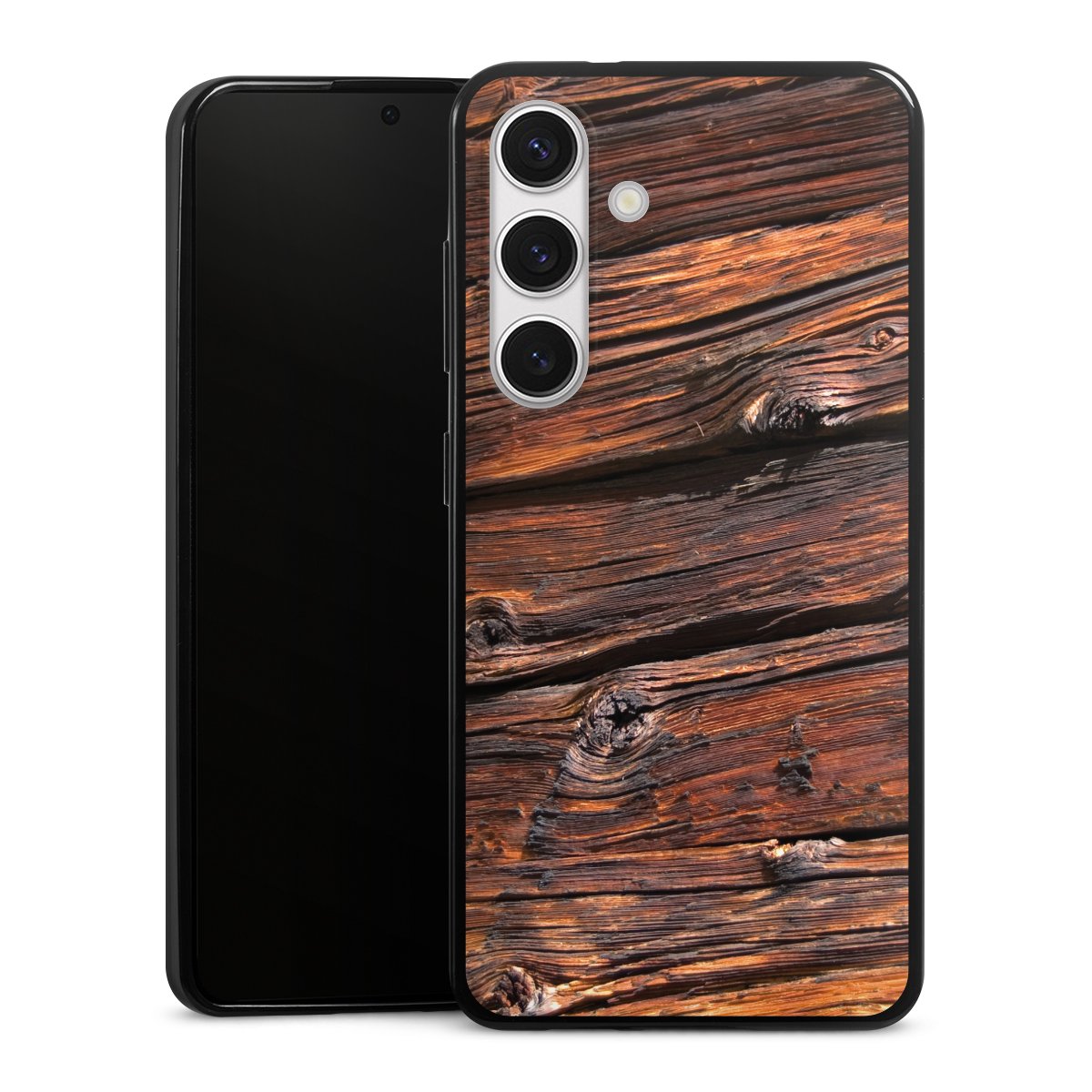 Galaxy S24 Handy Slim Case extra dünn Silikon Handyhülle schwarz Hülle Beams Wooden Look Wood Silikon Slim Case