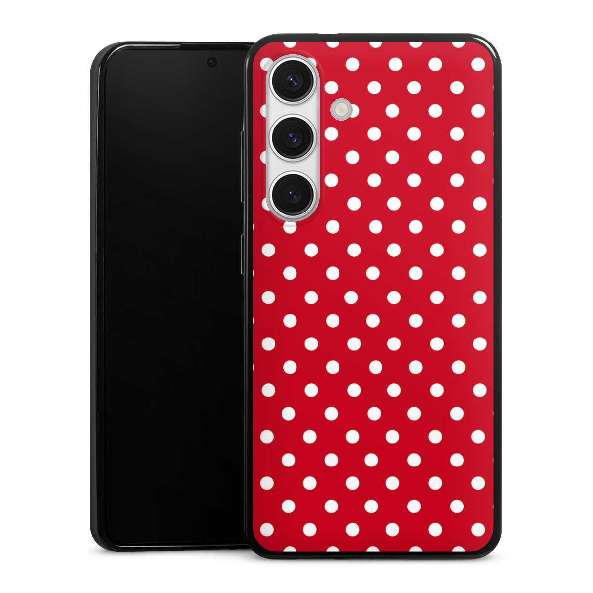 Galaxy S24 Handy Slim Case extra dünn Silikon Handyhülle schwarz Hülle Points Polka Dots Retro Silikon Slim Case