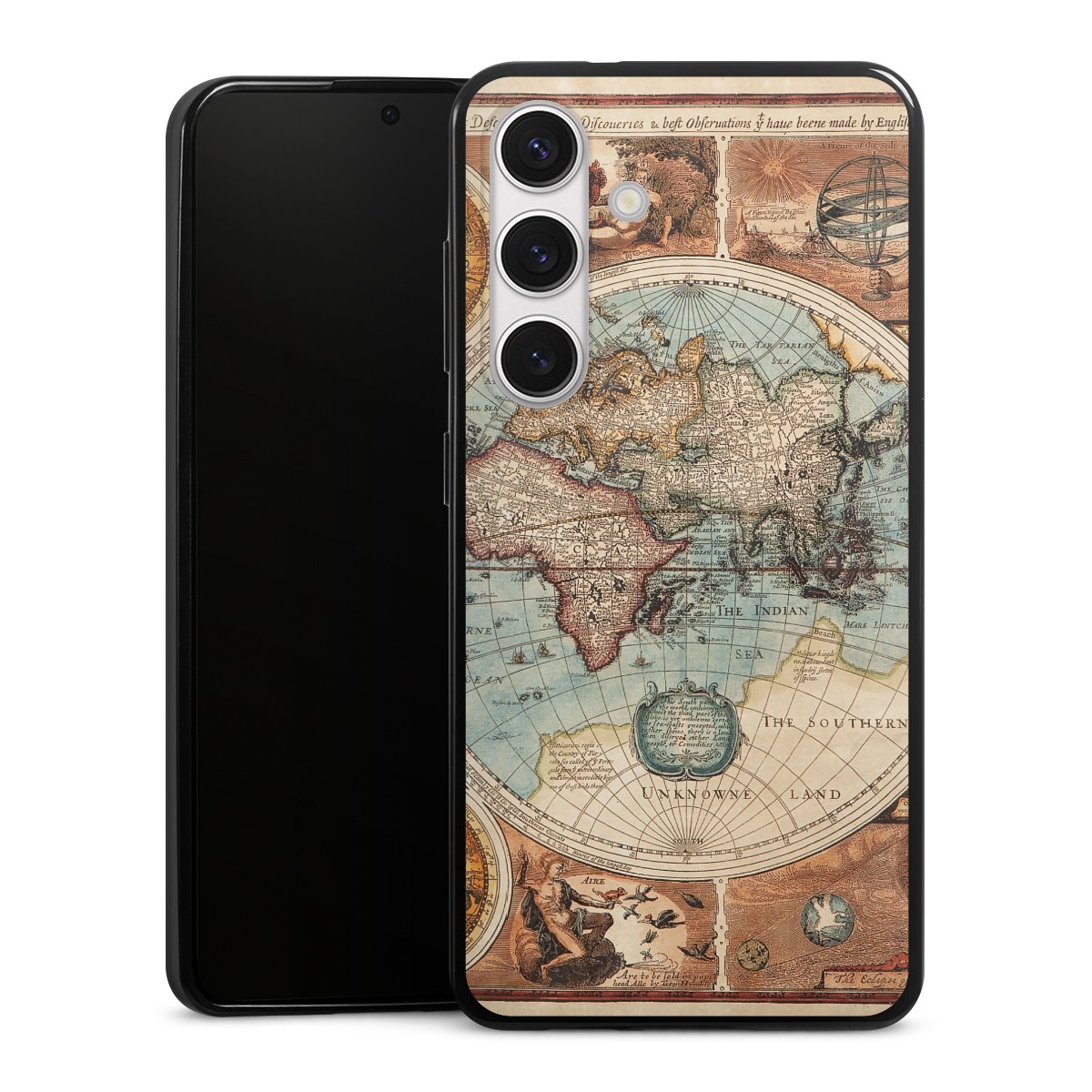 Galaxy S24 Handy Slim Case extra dünn Silikon Handyhülle schwarz Hülle World Map Vintage Map Silikon Slim Case