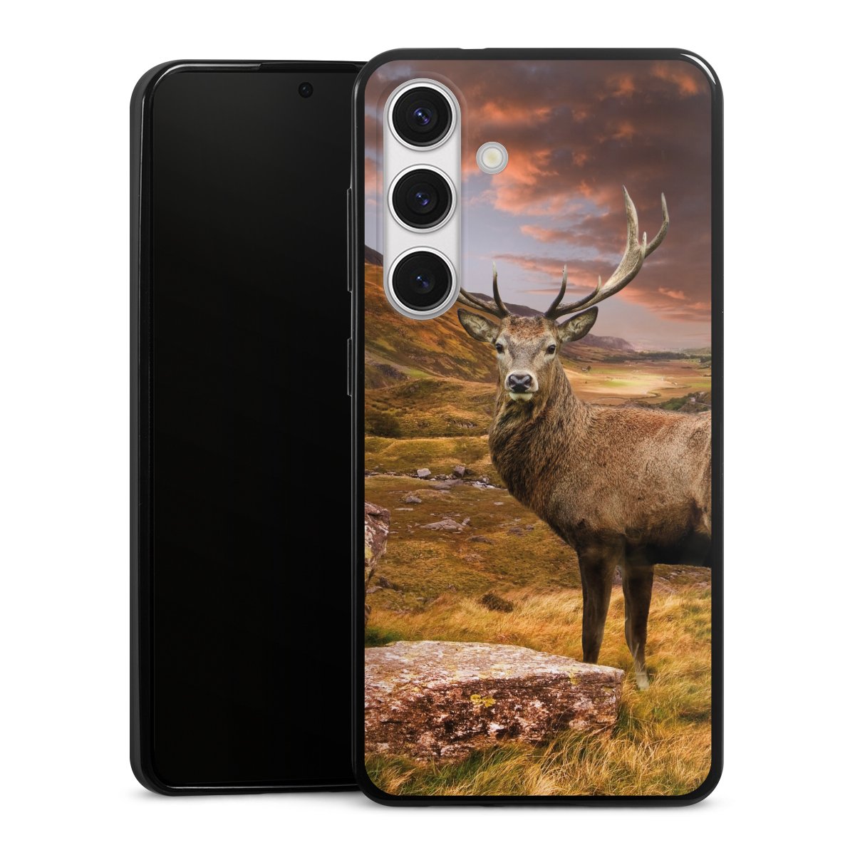 Galaxy S24 Handy Slim Case extra dünn Silikon Handyhülle schwarz Hülle Meadow Mountain Deer Silikon Slim Case