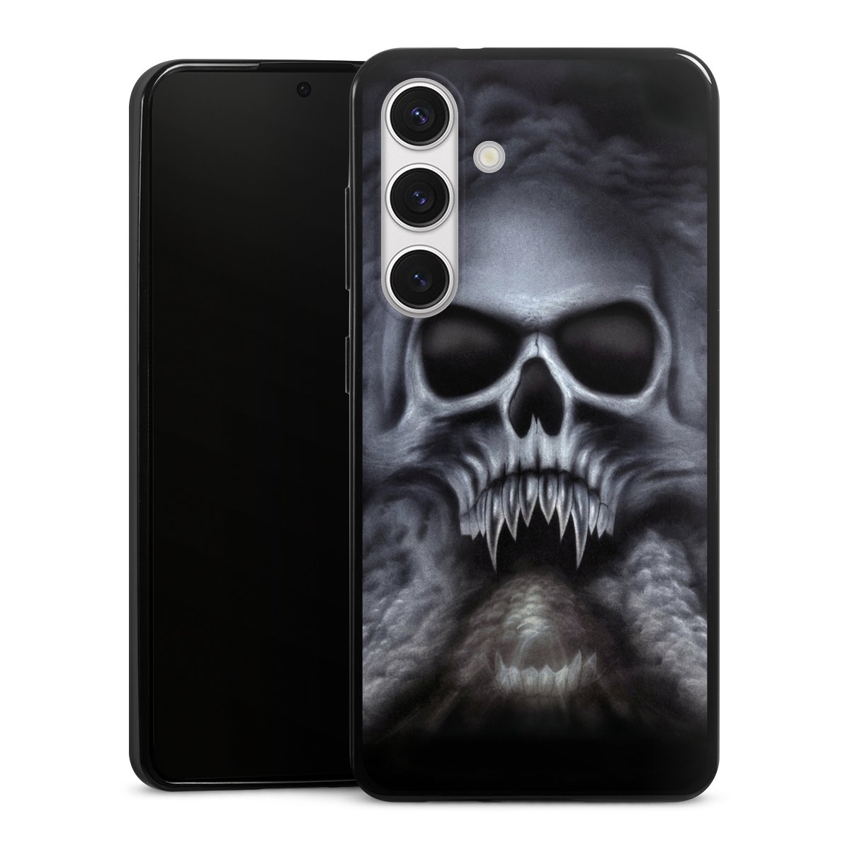 Galaxy S24 Handy Slim Case extra dünn Silikon Handyhülle schwarz Hülle Totenkopf Skull Silikon Slim Case