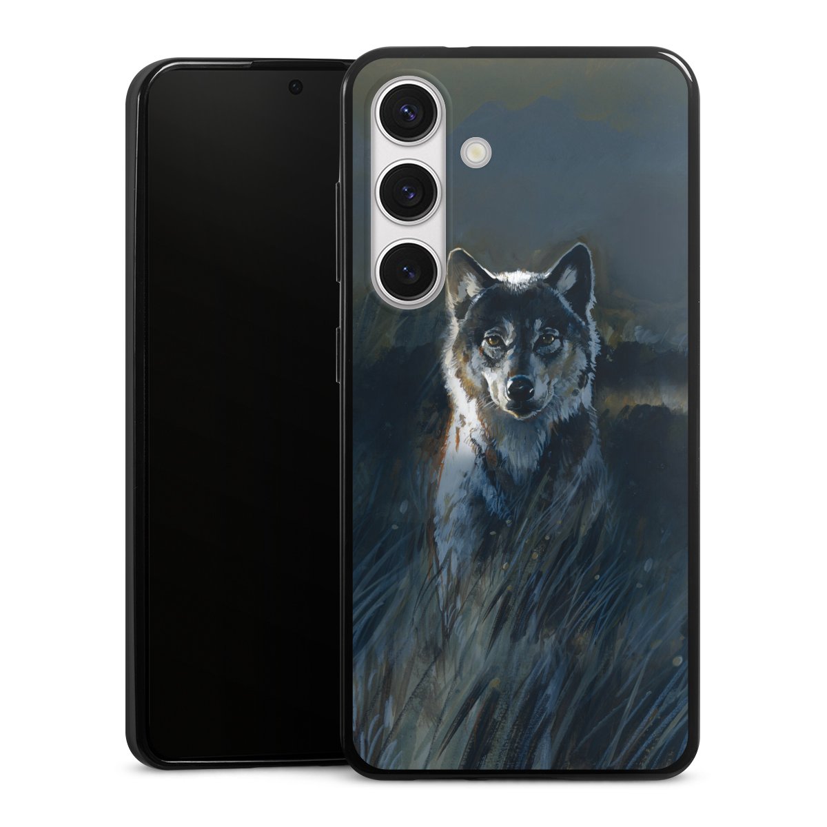 Galaxy S24 Handy Slim Case extra dünn Silikon Handyhülle schwarz Hülle Nature Wolf Painting Silikon Slim Case