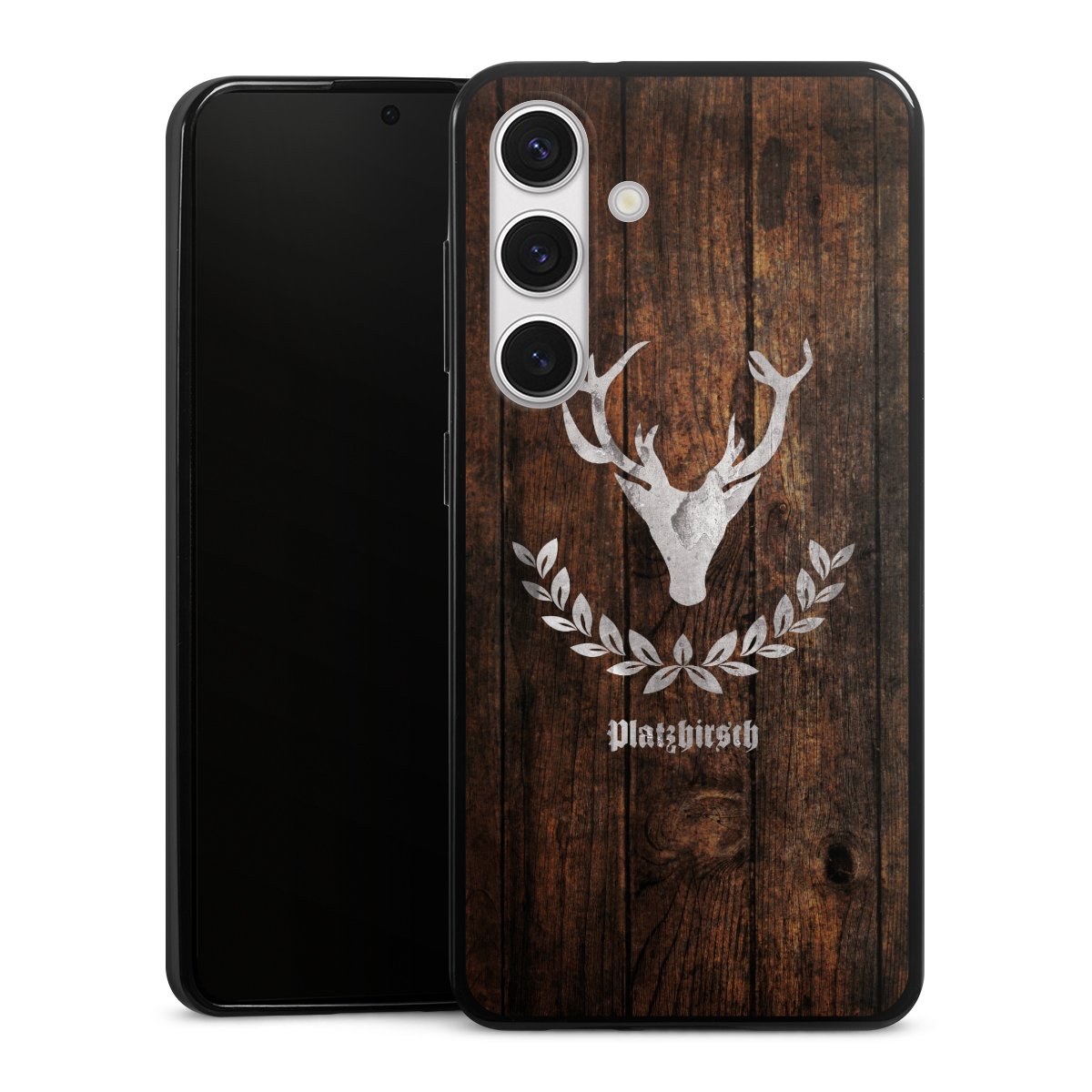 Galaxy S24 Handy Slim Case extra dünn Silikon Handyhülle schwarz Hülle Deer Wood Wooden Look Silikon Slim Case